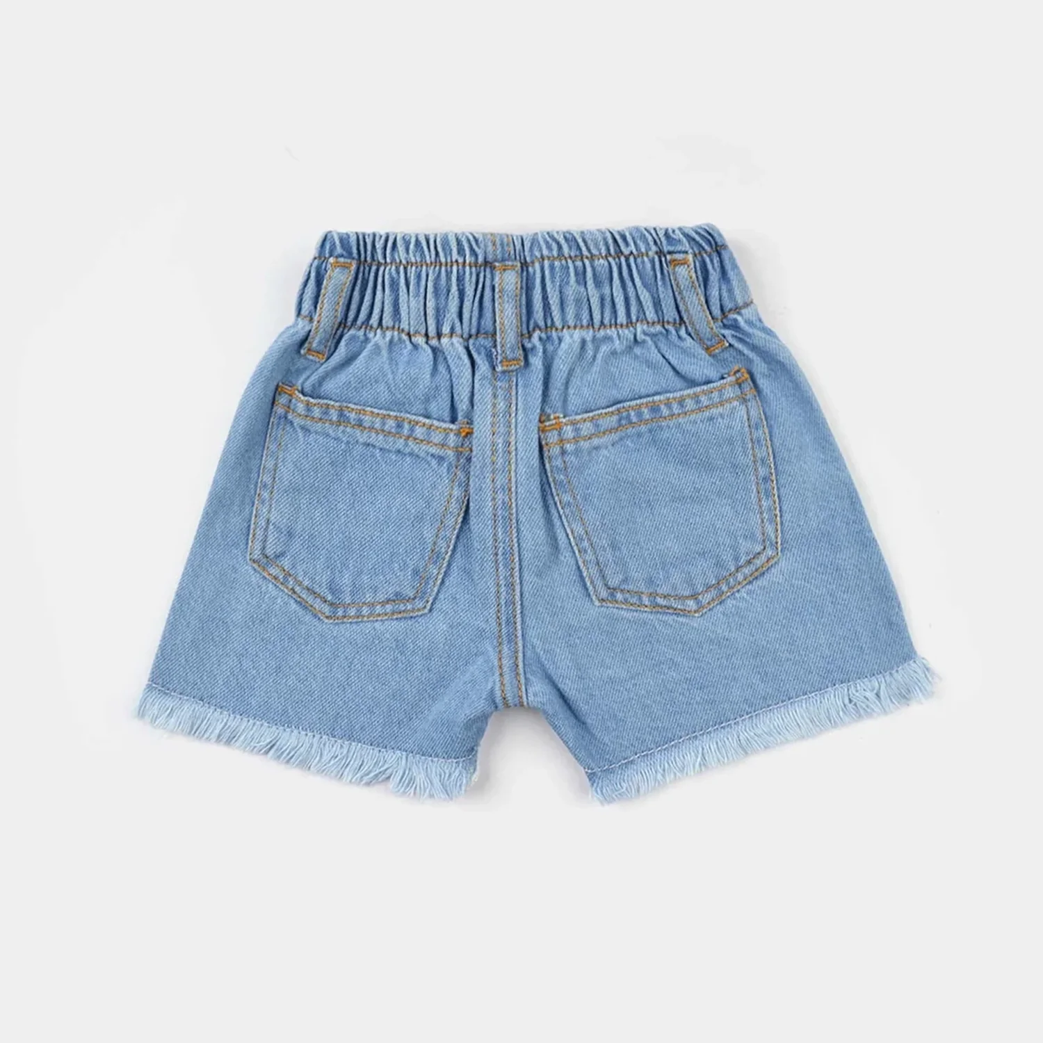 Infant Girls Denim Rigid Shorts Embroidered (Cherry) - Light Blue - Image 4