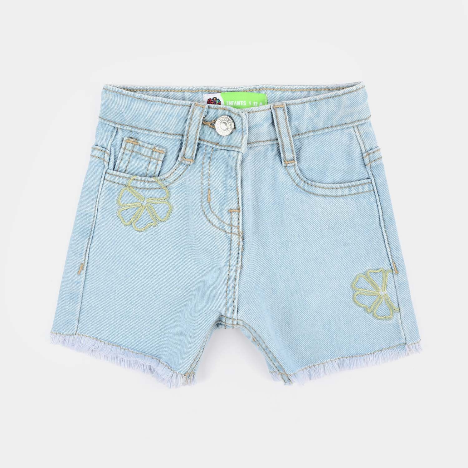 Infant Girls Denim rigid Short Floral EMB-Ice.Blue