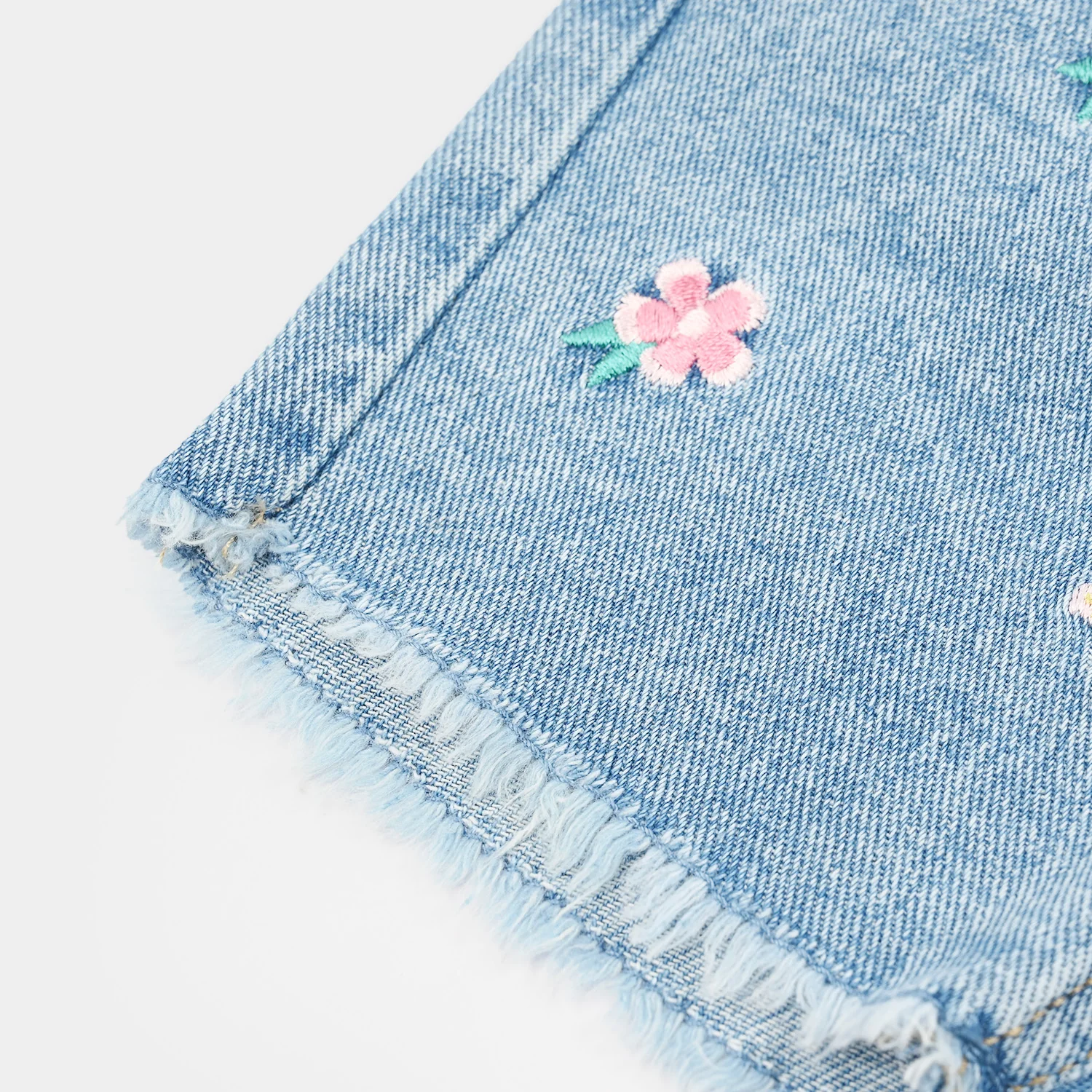 Infant Girls Denim Rigid Short Floral Embroidered – Light Blue - Image 3