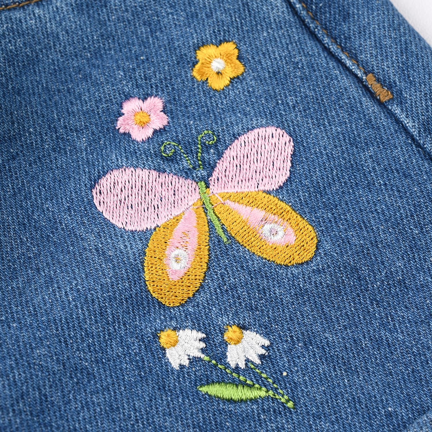 Infant Girls Denim Rigid Shorts (Flowers) - Mid Blue - Image 2