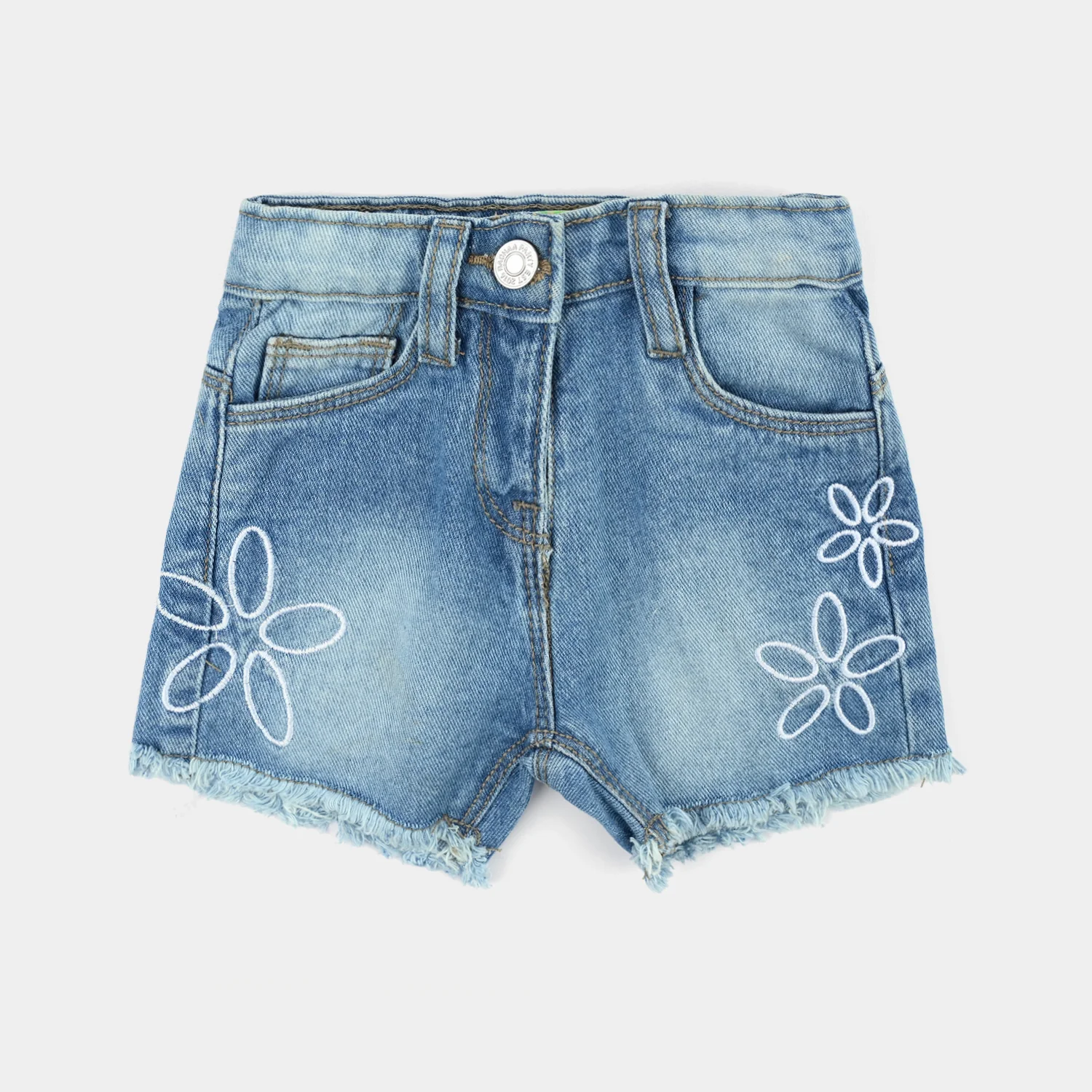 Infant Girls Denim rigid Short Flowers-Mid Blue