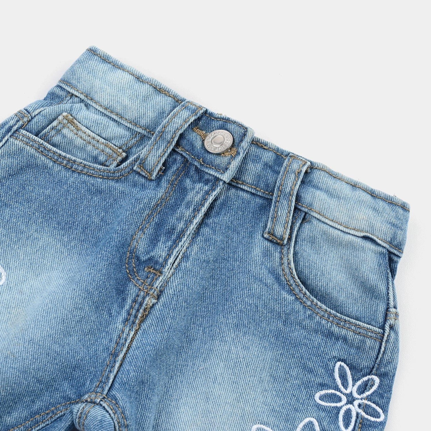 Infant Girls Denim rigid Short Flowers-Mid Blue - Image 2