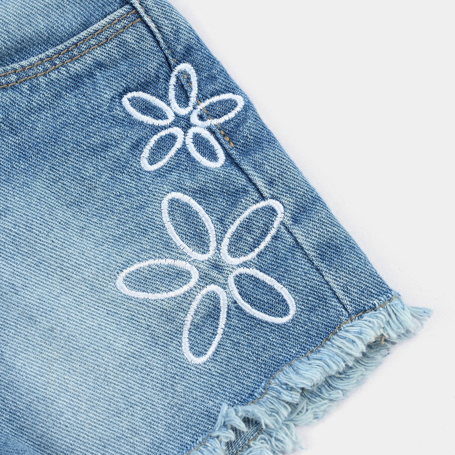 Infant Girls Denim rigid Short Flowers-Mid Blue - Image 3