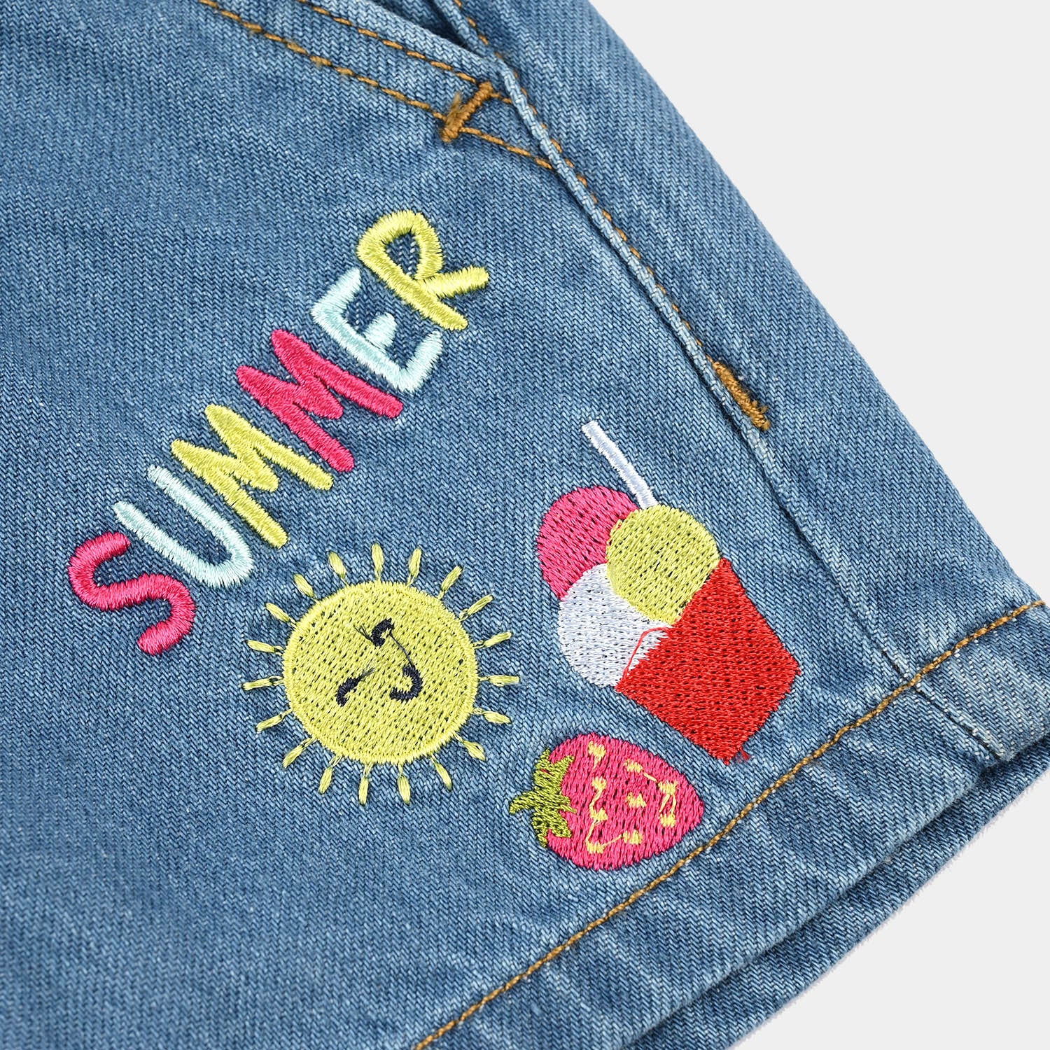 Infant Girls Denim Stretch Shorts (Happiness) - Mid Blue - Image 3