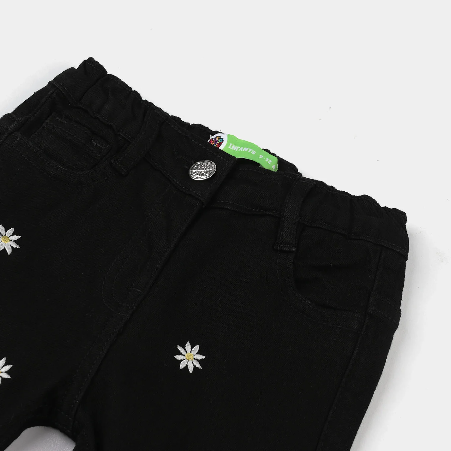 Infant Girls Denim Stretch Pant (All Over Flowers) - Black - Image 2
