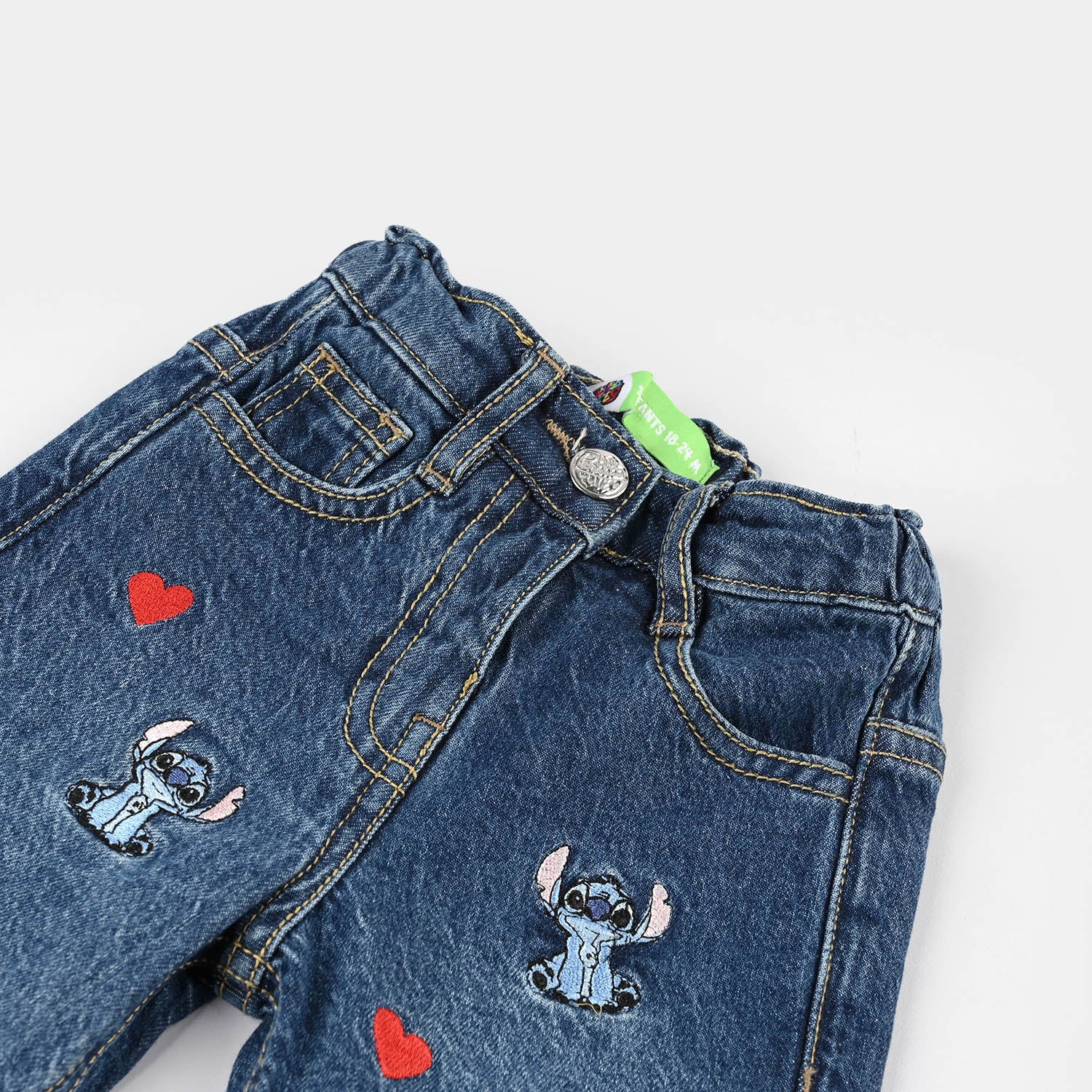 Infant Girls Denim Stretch PANT ALL OVER STITCH-Mid Blue - Image 2