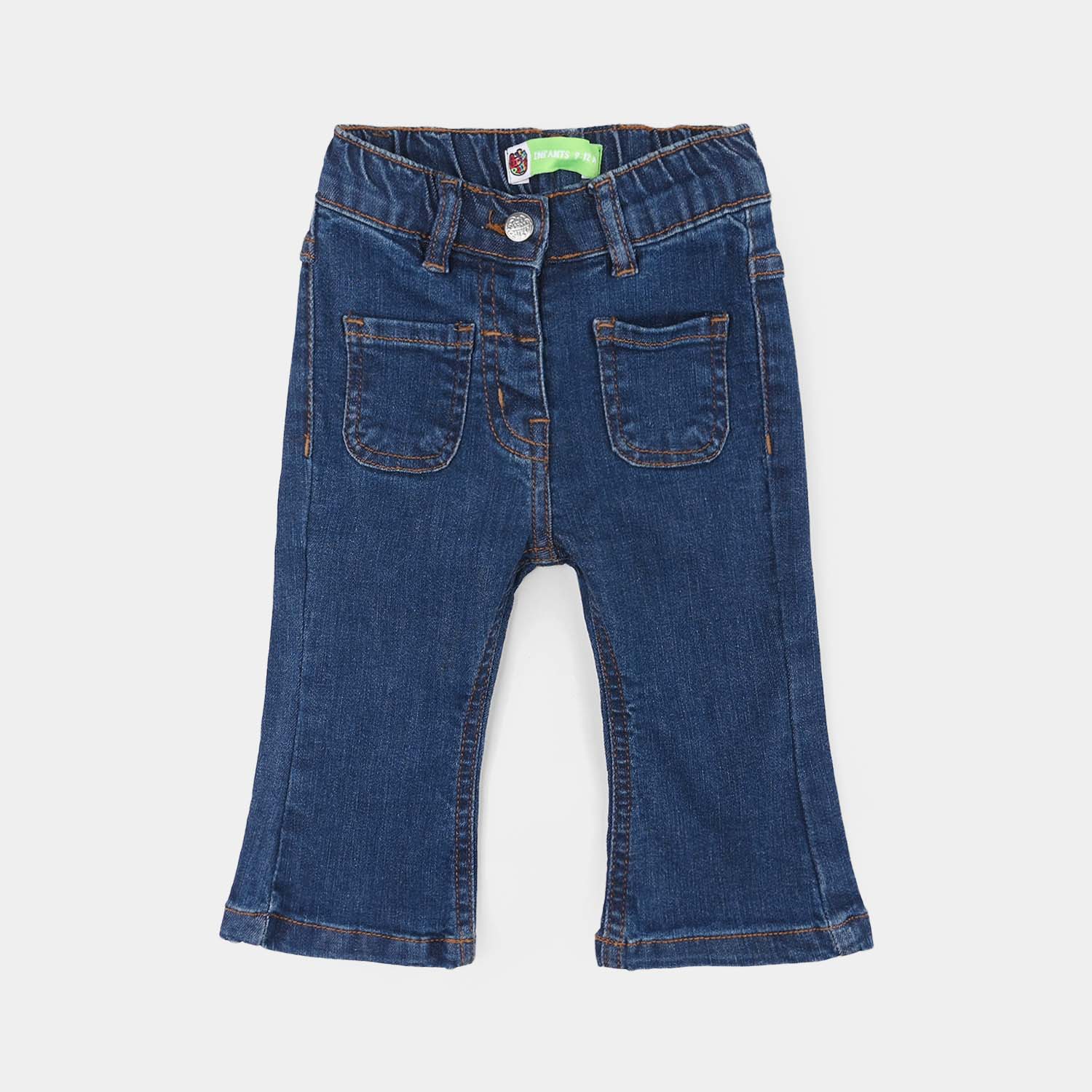 Infant Girls Denim Stretch Pants (Cherry Pockets) - Dark Blue