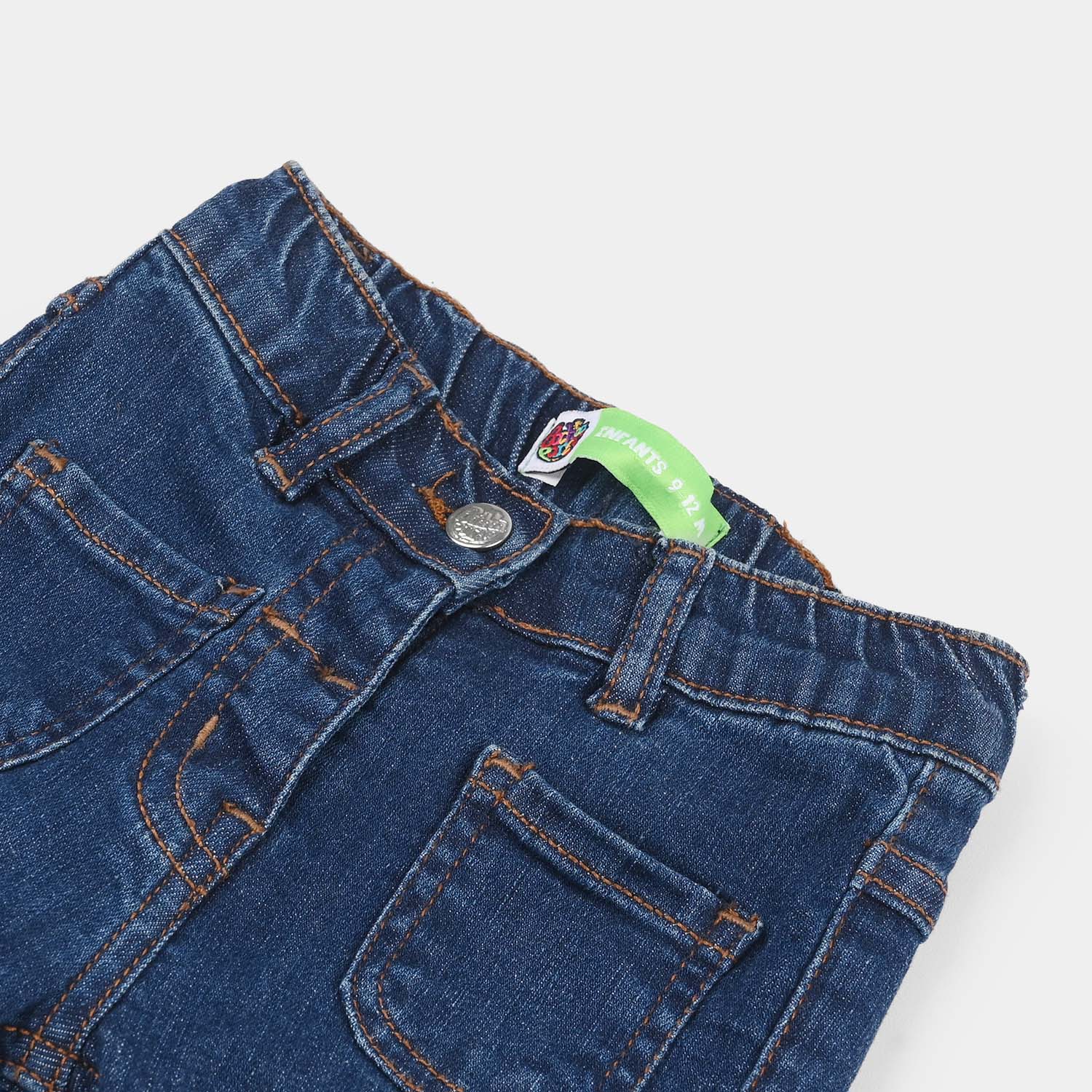Infant Girls Denim Stretch Pants (Cherry Pockets) - Dark Blue - Image 2