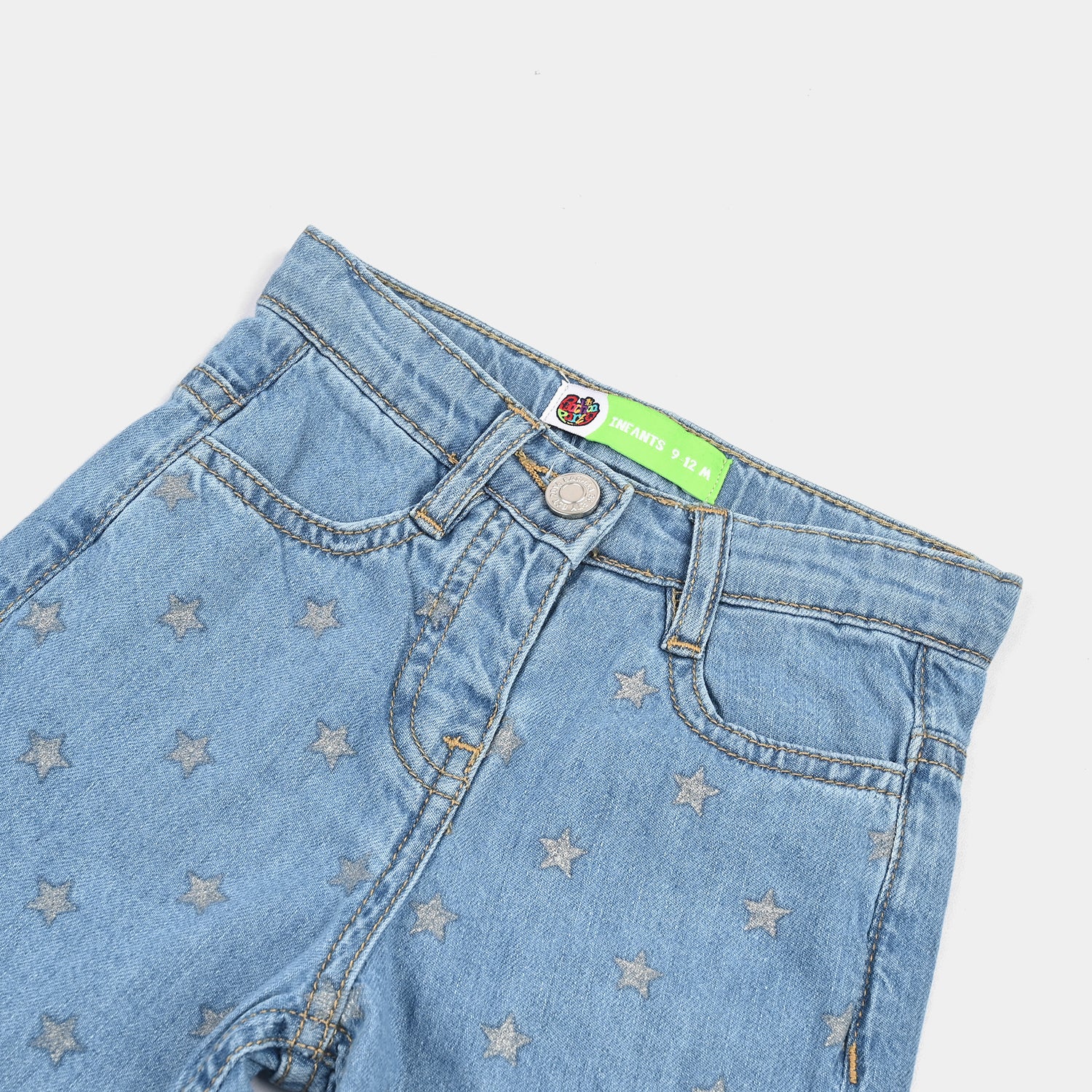 Infant Girls Denim Stretch Pant Glitter Star-D.Blue - Image 2