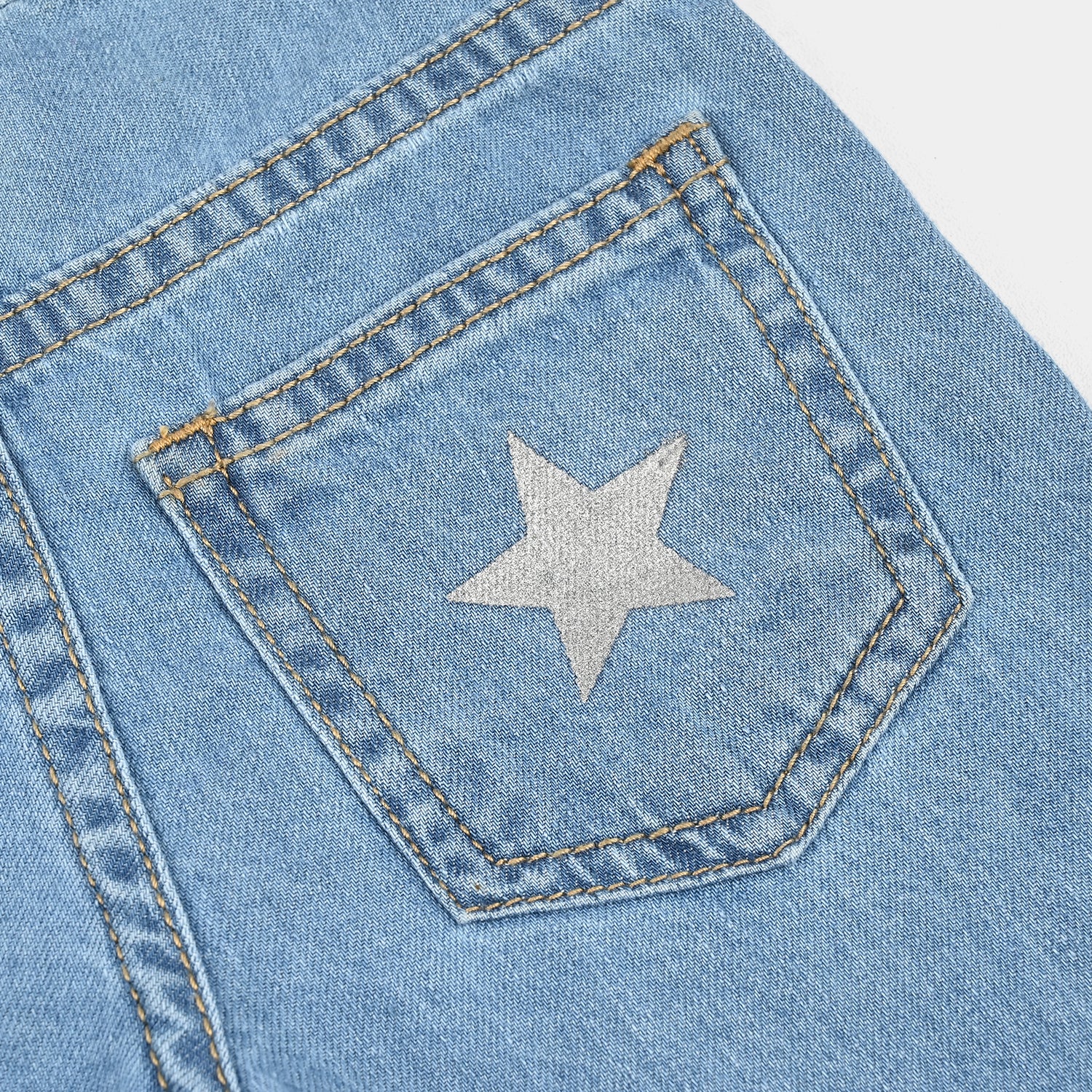 Infant Girls Denim Stretch Pant Glitter Star-D.Blue - Image 3