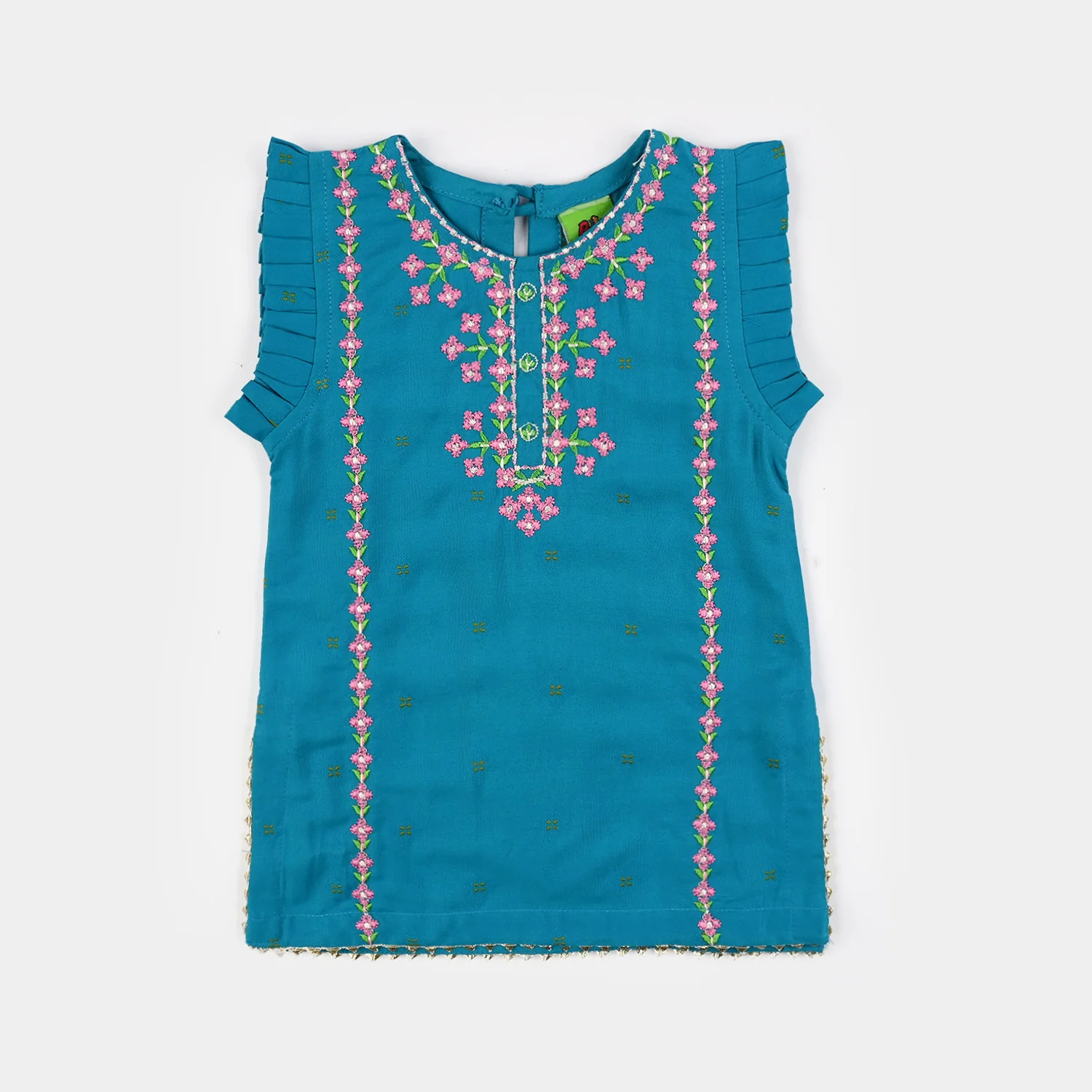 Infant Girls Jacquard Embroidered Suit 2 Piece (Dream Rani) - Teal Blue - Image 2