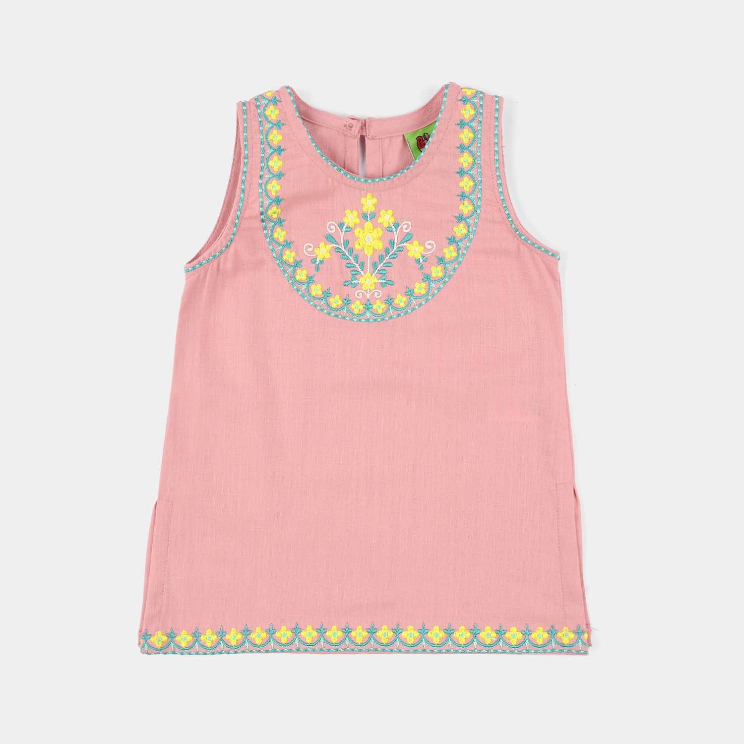 Infant Girls Cotton Slub Embroidered Kurti (Sama) - T.Pink - Image 4