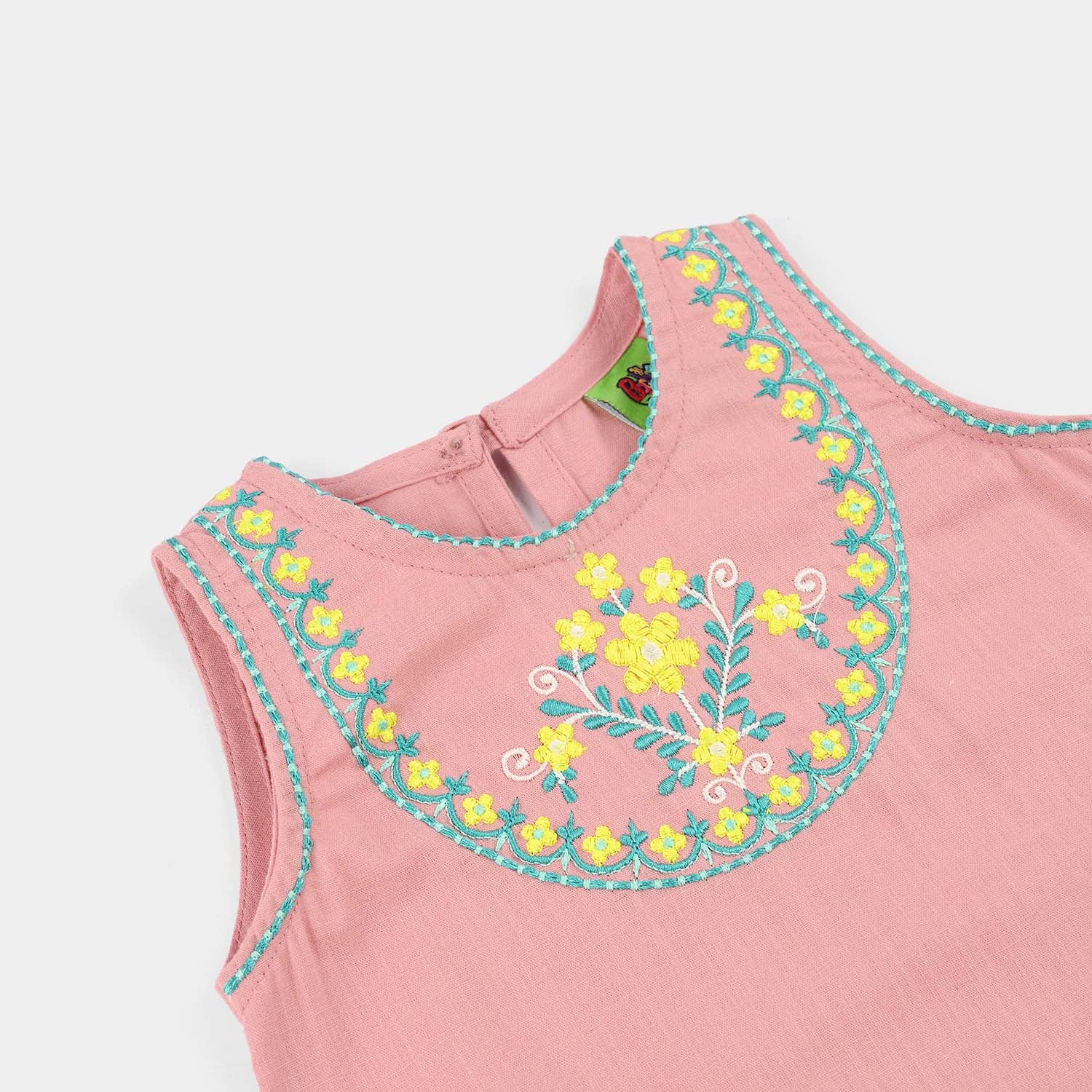 Infant Girls Cotton Slub Embroidered Kurti (Sama) - T.Pink - Image 5
