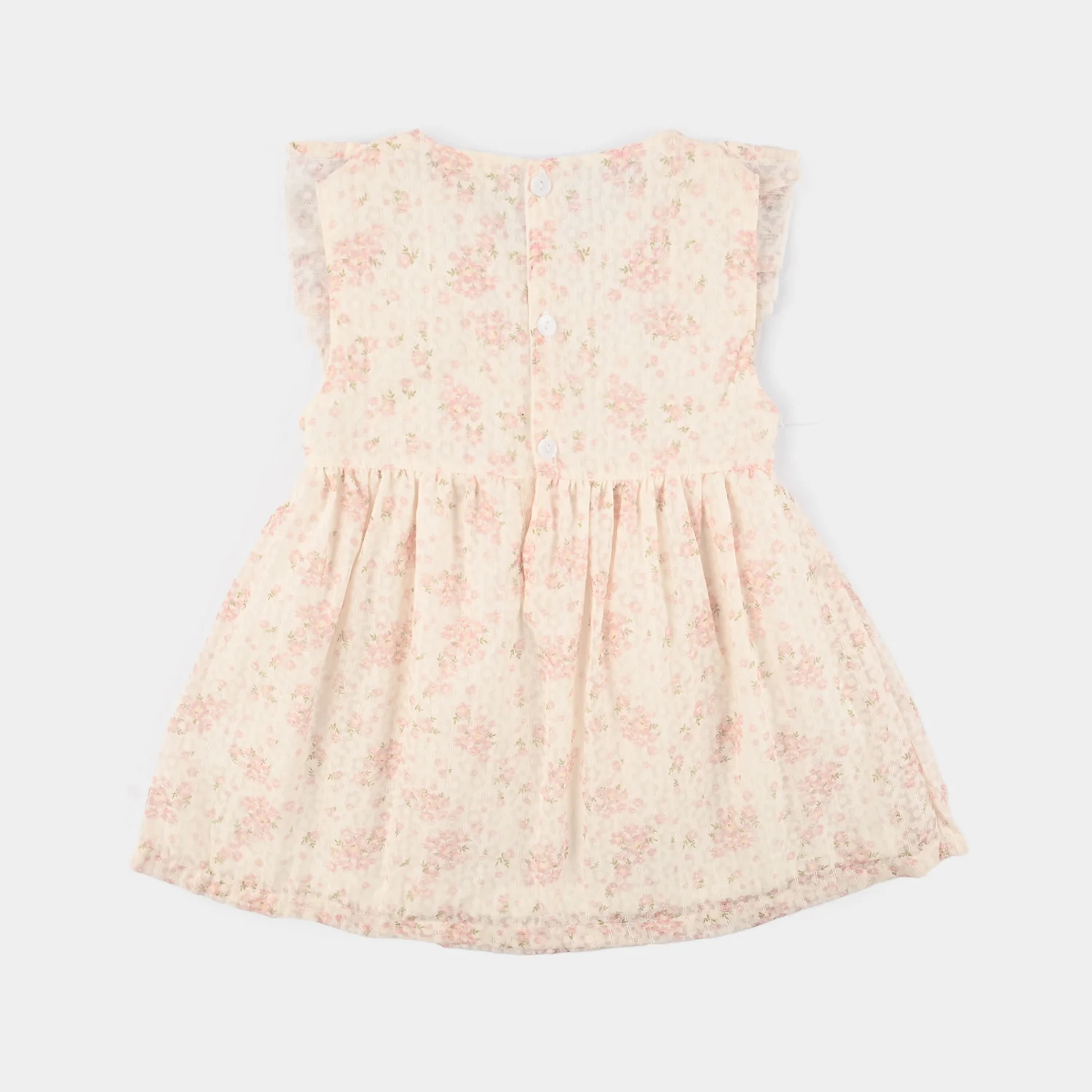 Infant Girls Cotton Interlock Fancy Frock - Peach - Image 4
