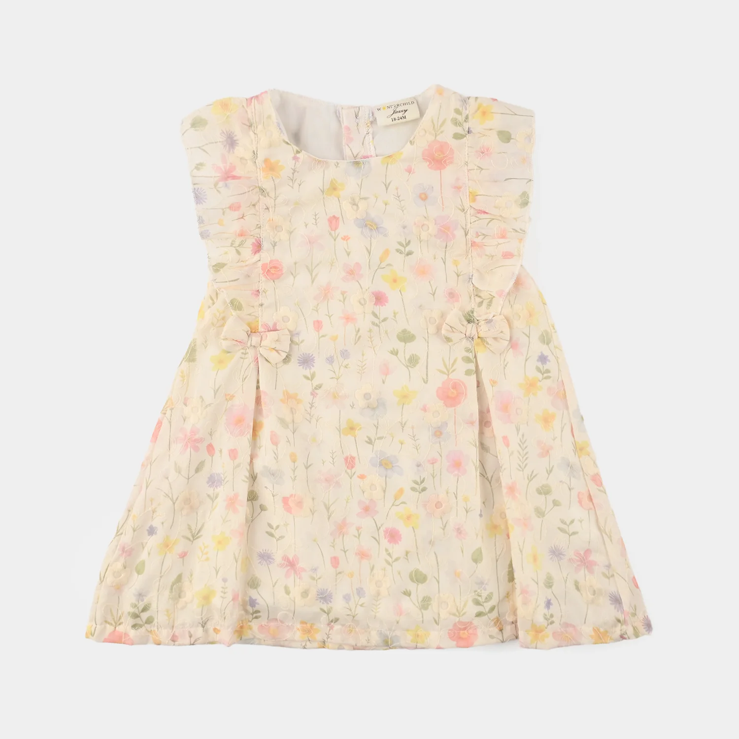 Infant Girls Cotton Interlock Fancy Frock-YELLOW - Image 2