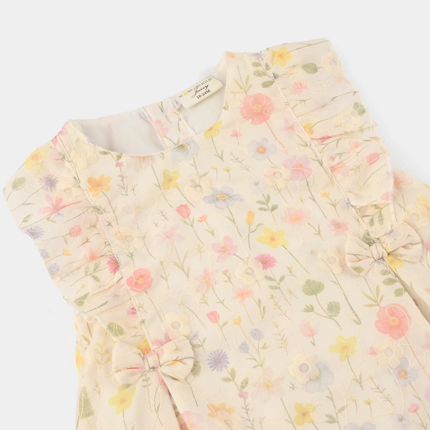 Infant Girls Cotton Interlock Fancy Frock-YELLOW - Image 3