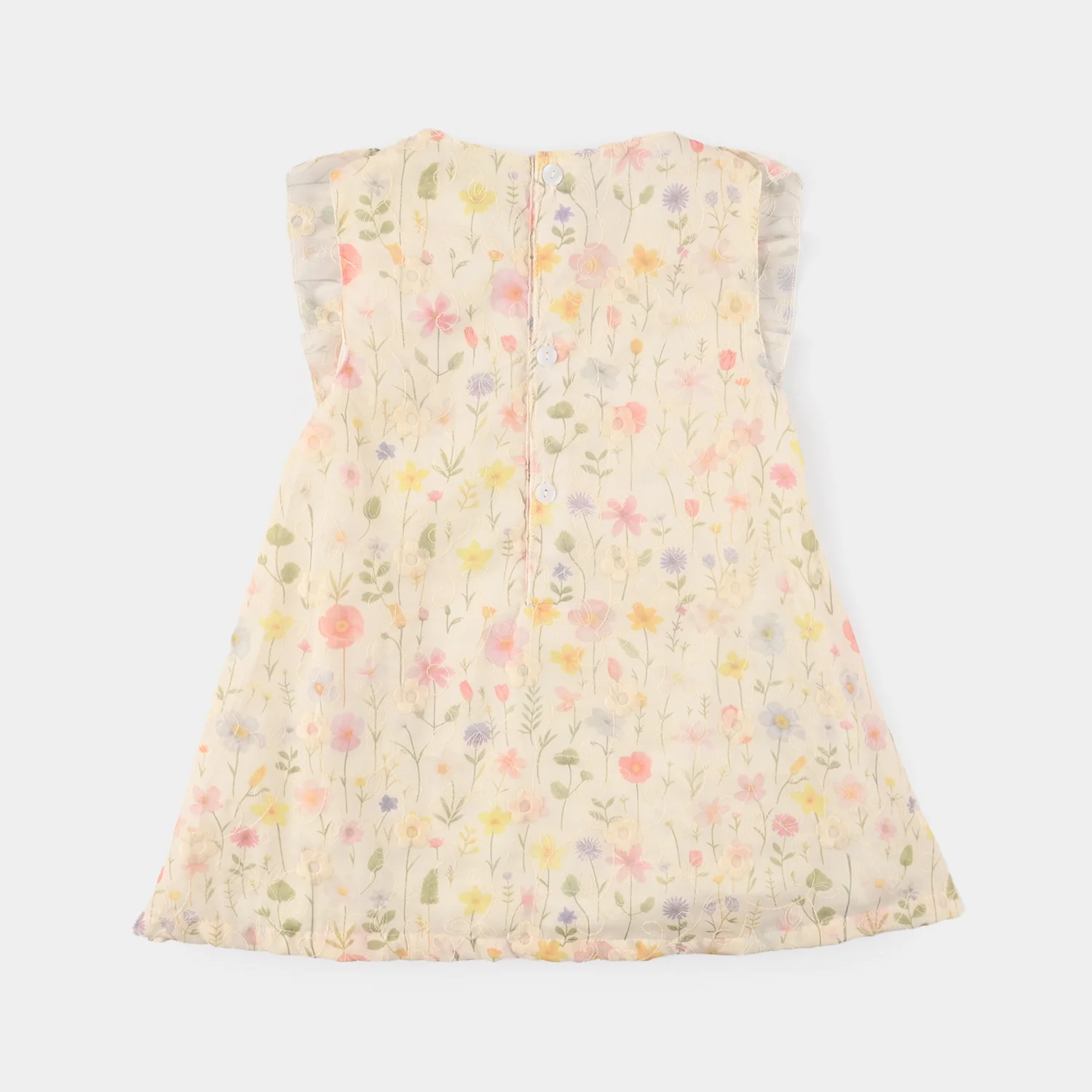 Infant Girls Cotton Interlock Fancy Frock-YELLOW - Image 4