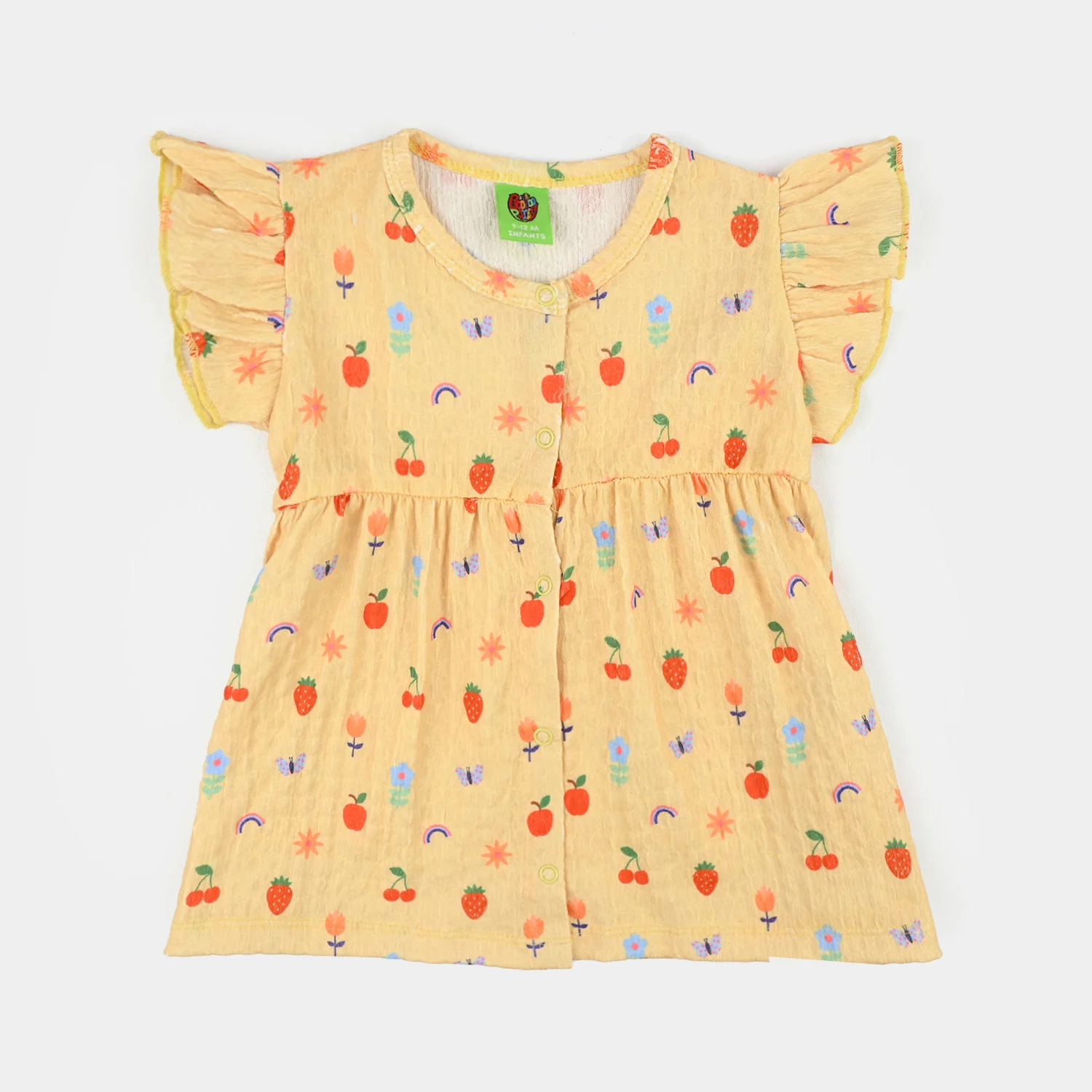 Infant Girls Seer Sucker Frock Fruits-Yellow