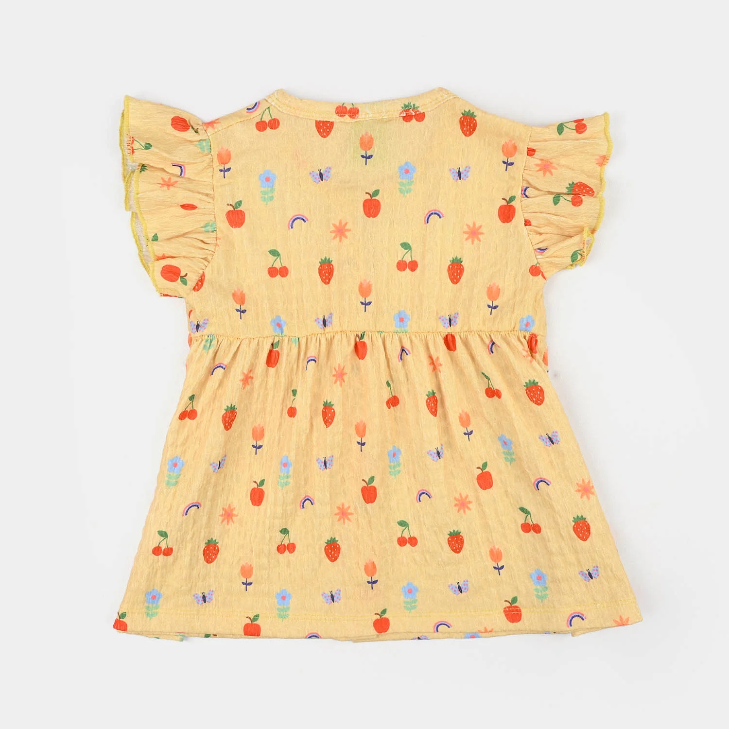 Infant Girls Seer Sucker Frock Fruits-Yellow - Image 4