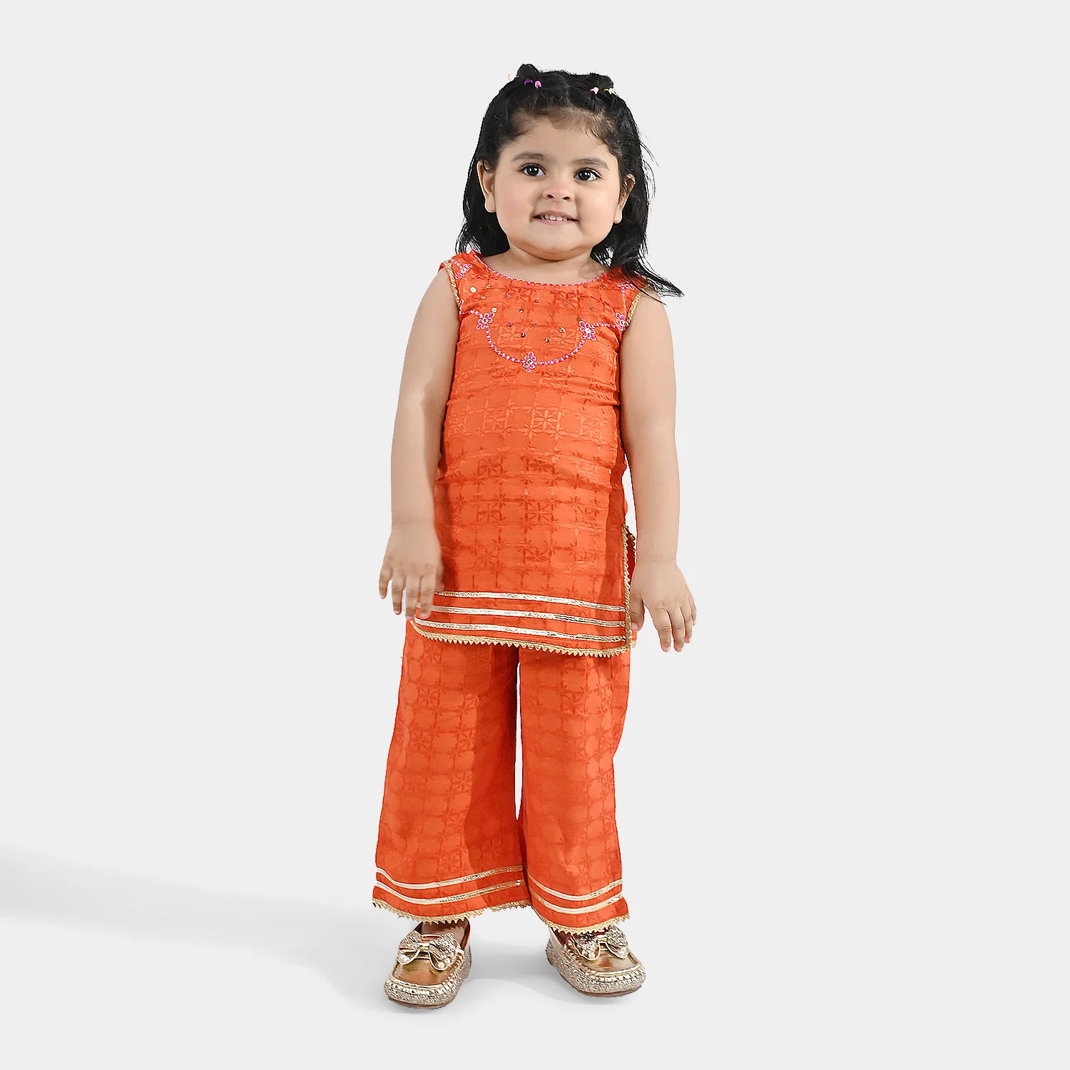 Infant Girls Jacquard 2-Piece Suit (Choti) - Rust/Orange - Image 3