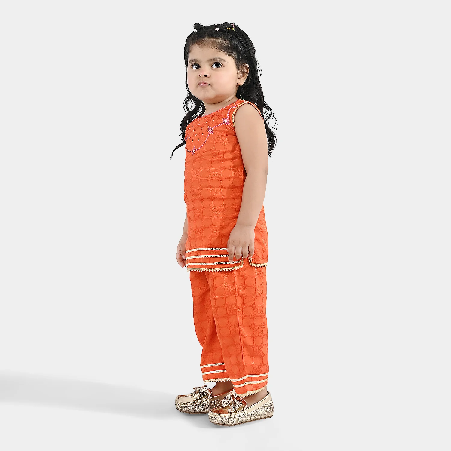 Infant Girls Jacquard 2-Piece Suit (Choti) - Rust/Orange - Image 4