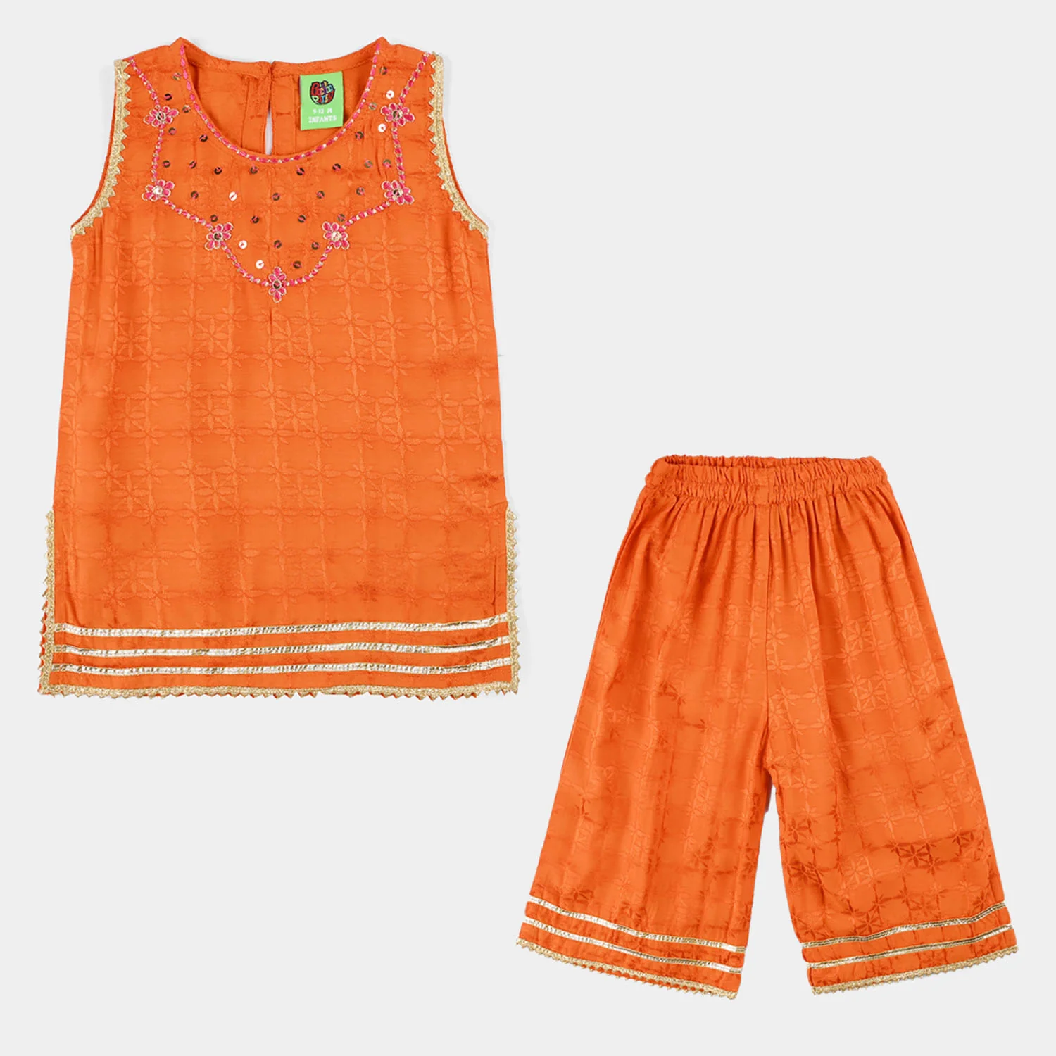 Infant Girls Jacquard 2-Piece Suit (Choti) - Rust/Orange - Image 6