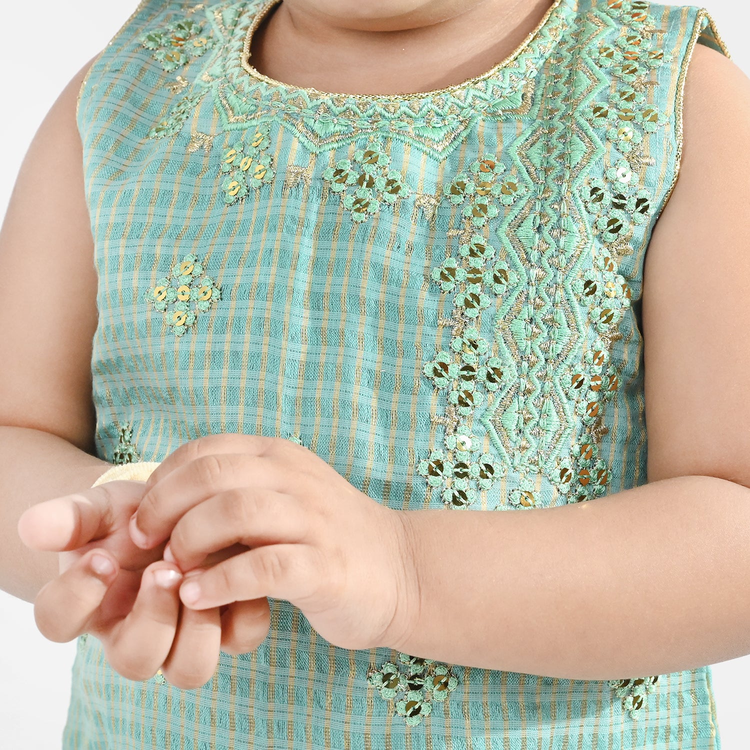 Infant Girls Jacquard 2 Piece Set (Glitter) - Mint Green - Image 2