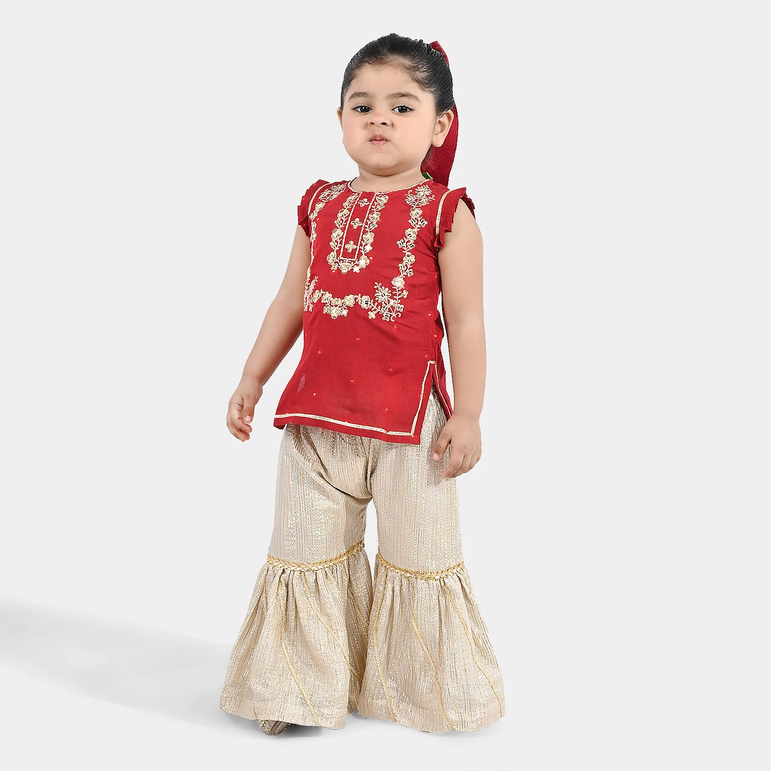 Infant Girls Jacquard 2-Piece Suit (Khumaar) - Red - Image 2