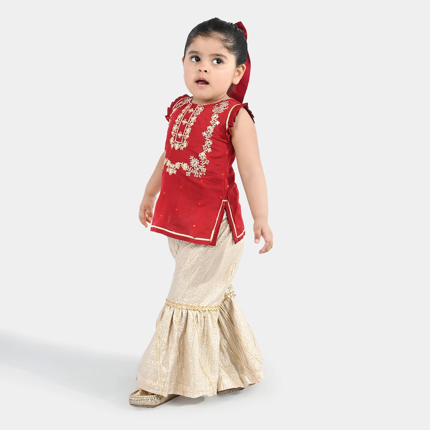 Infant Girls Jacquard 2-Piece Suit (Khumaar) - Red - Image 3