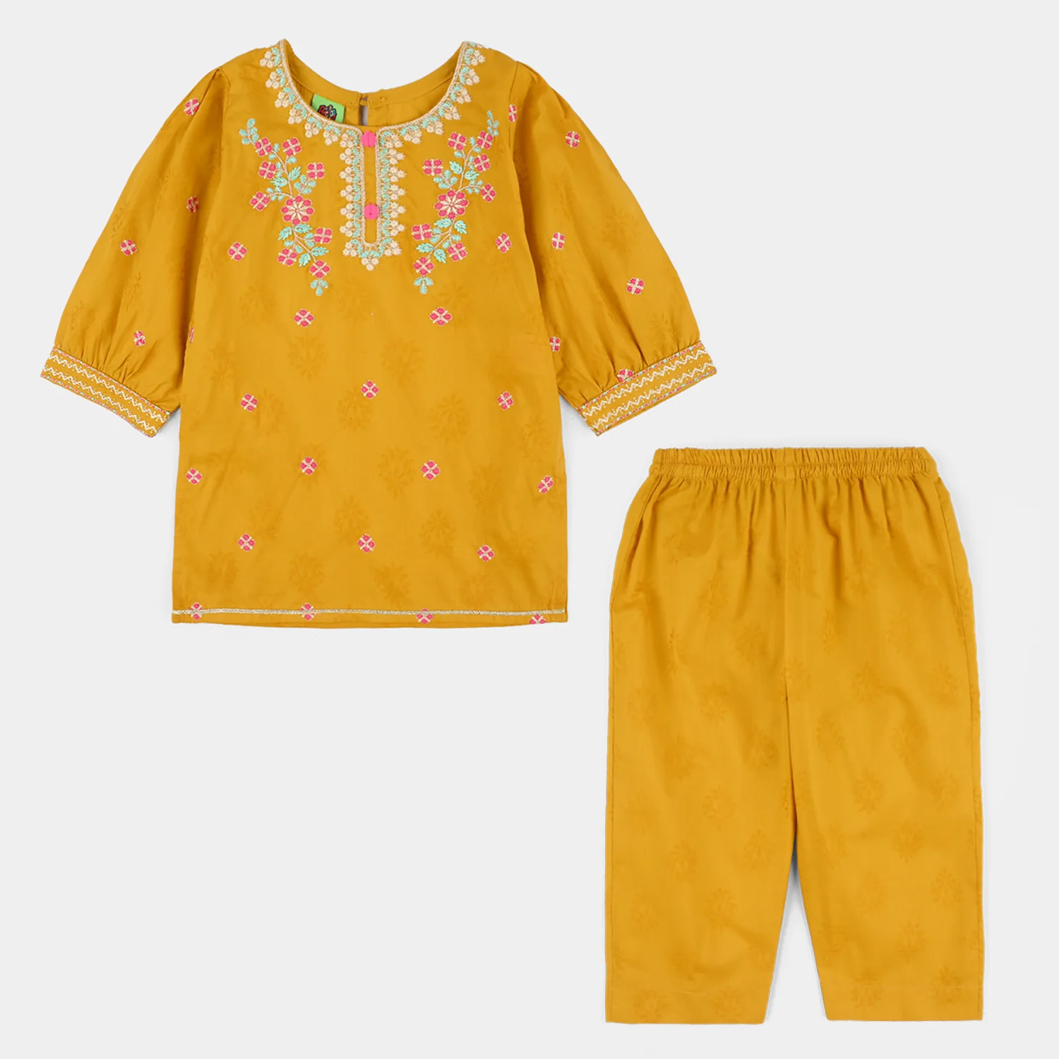 Infant Girls Jacquard 2Pcs Suit (Norani) - Mustard