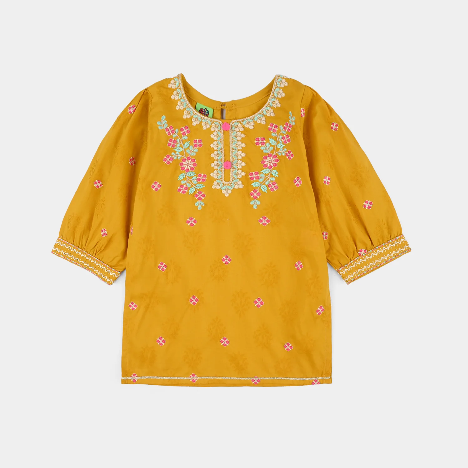 Infant Girls Jacquard 2Pcs Suit (Norani) - Mustard - Image 2