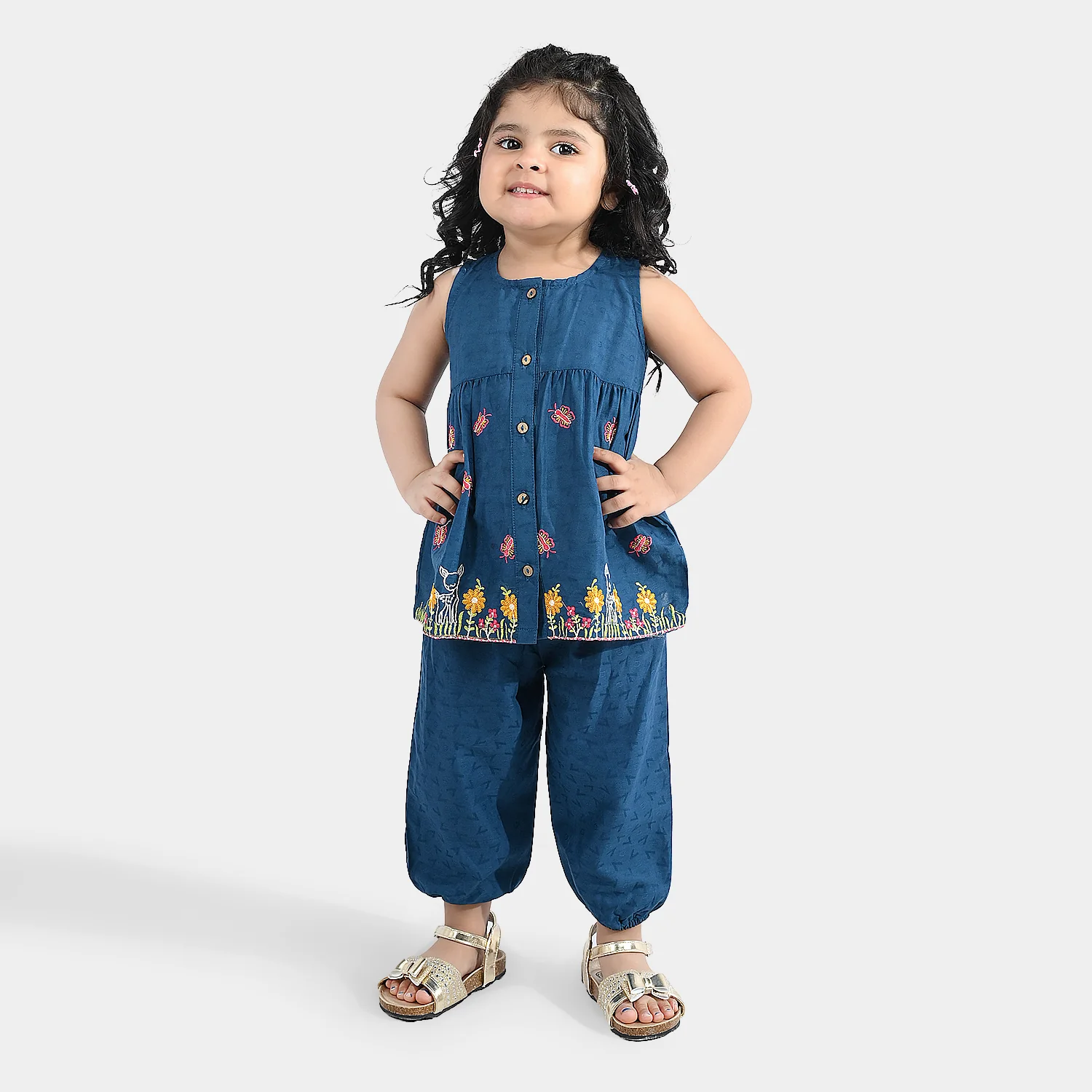 Infant Girls Jacquard Emb 2Pcs Little Deer-Teal - Image 3