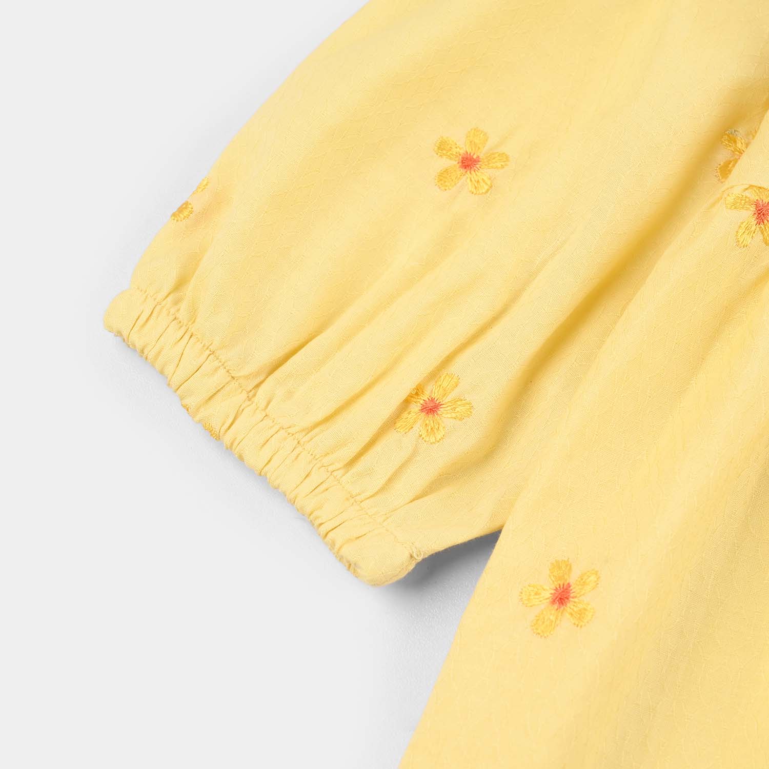Infant Girls Jacquard Embroidered Frock - Yellow - Image 3