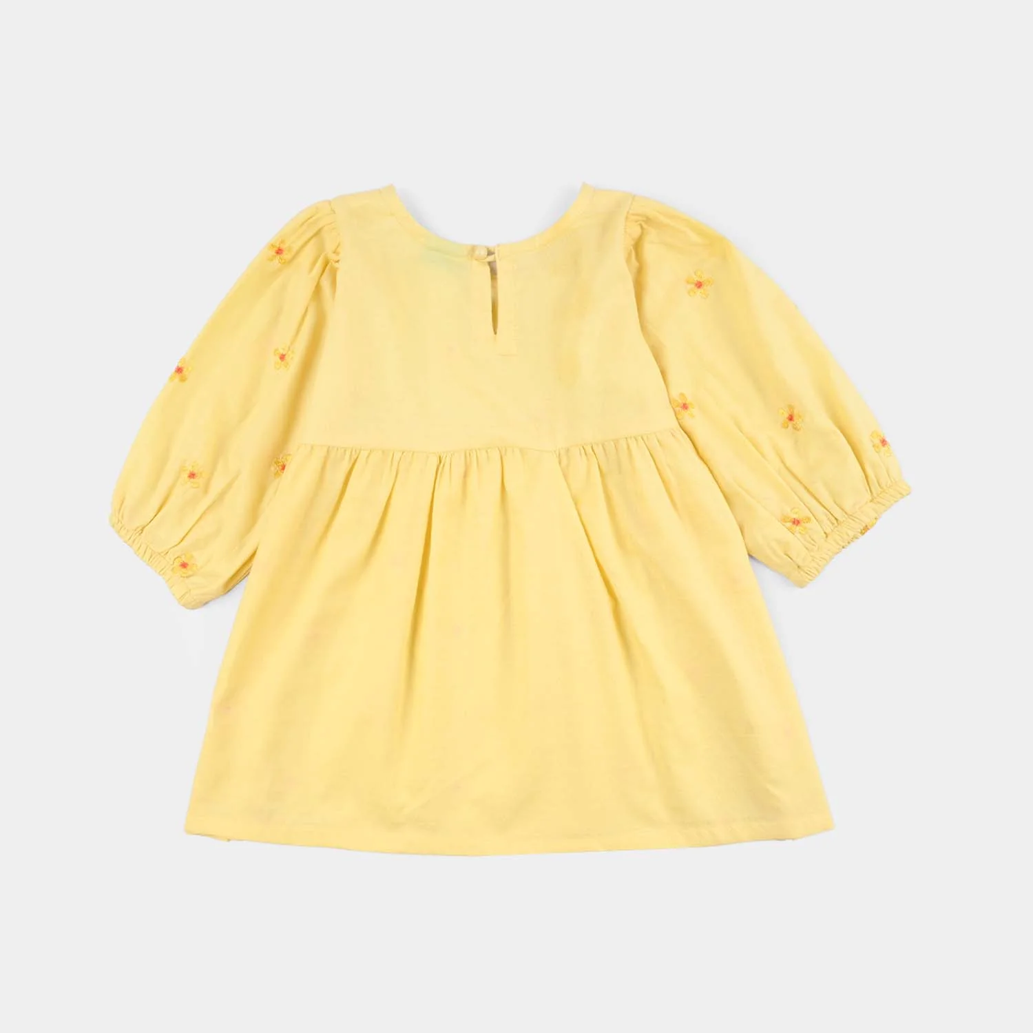Infant Girls Jacquard Embroidered Frock - Yellow - Image 4
