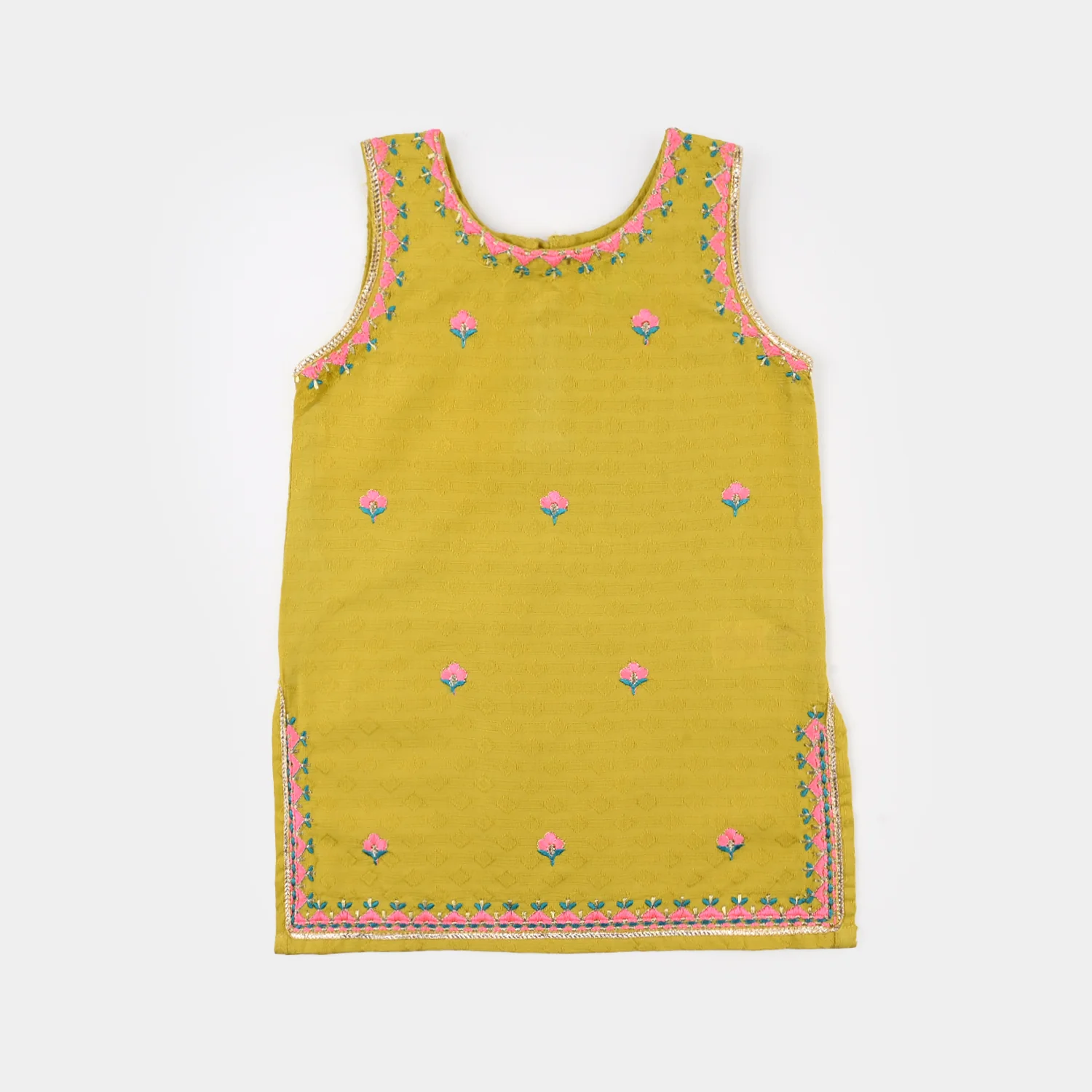 Infant Girls Jacquard Embroidered Kurti (Nagma) - Olive