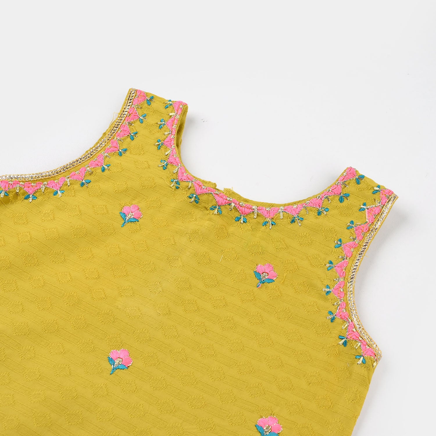 Infant Girls Jacquard Embroidered Kurti (Nagma) - Olive - Image 2