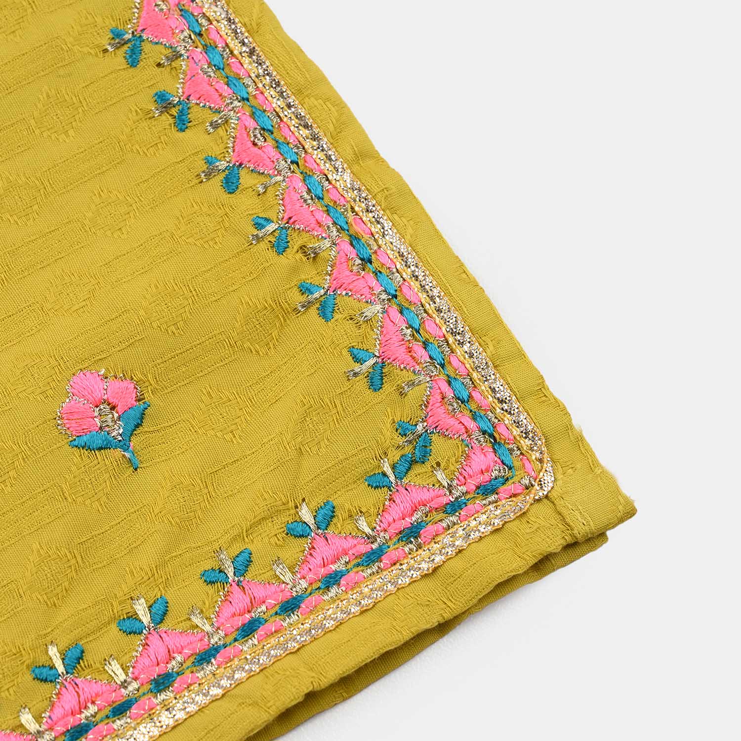 Infant Girls Jacquard Embroidered Kurti (Nagma) - Olive - Image 3