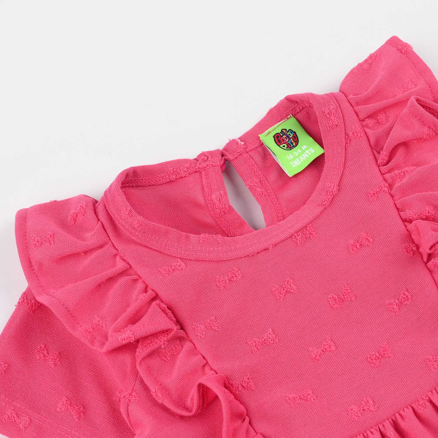Infant Girls Jacquard Frill Frock (Bow) - Pink - Image 2