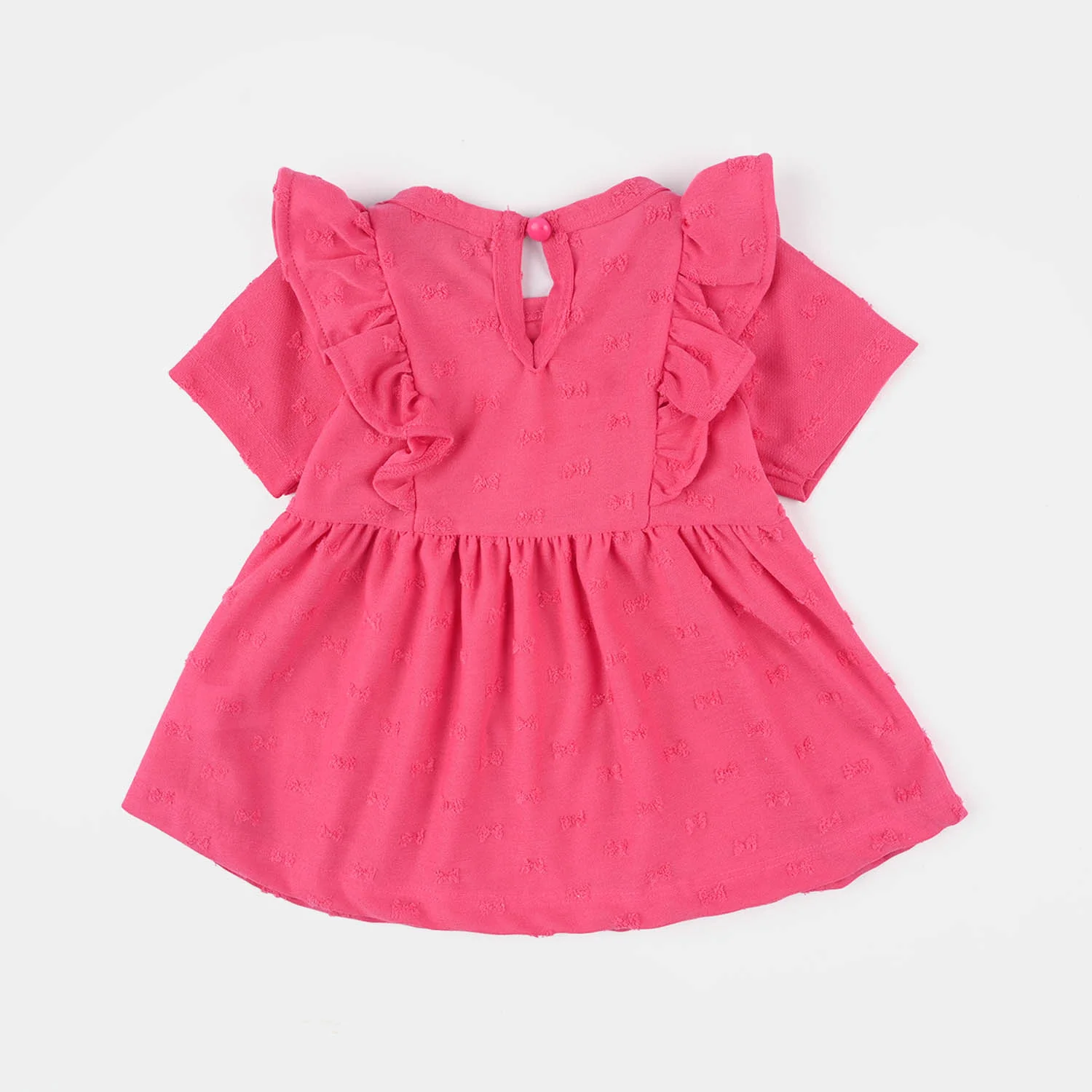 Infant Girls Jacquard Frill Frock (Bow) - Pink - Image 4