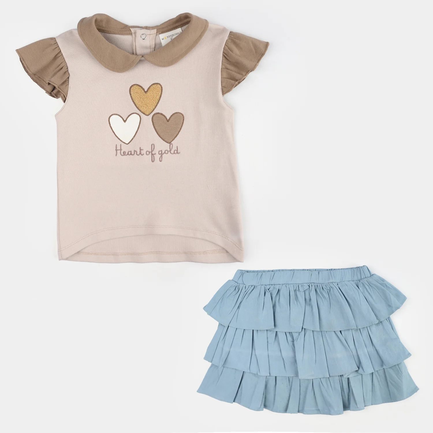Infant Girls Jersey/Terry 2Pc Suit - Beige/Blue