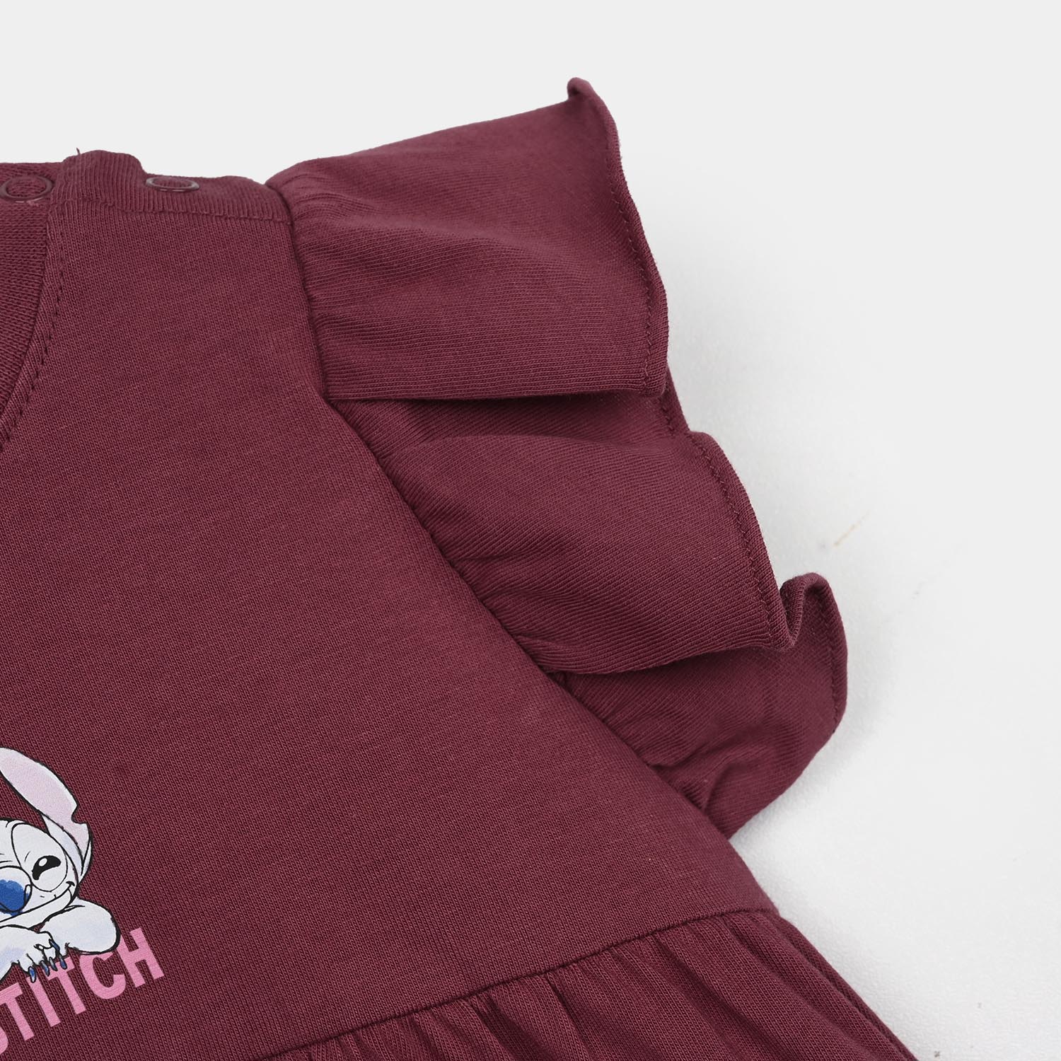 Infant Girls Jersey/Terry Knitted Frock Stitch- Maroon - Image 3
