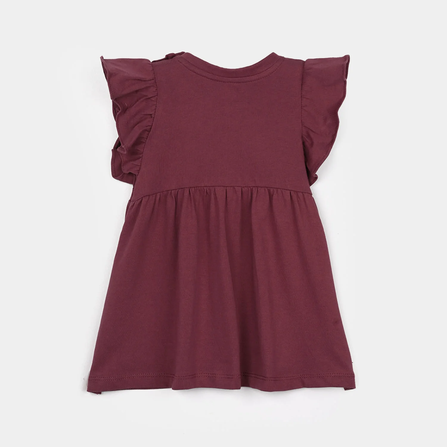 Infant Girls Jersey/Terry Knitted Frock Stitch- Maroon - Image 4