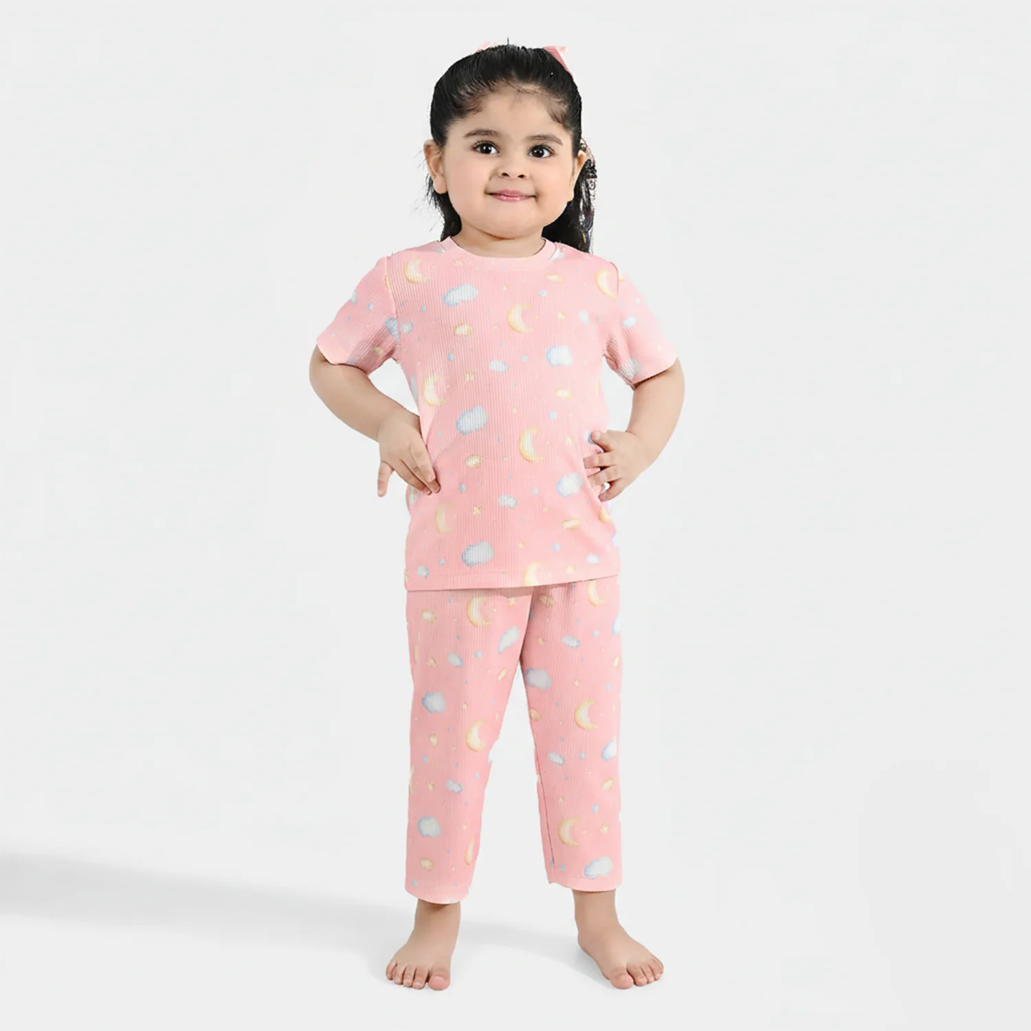 Infant Girls Jersey/Terry Printed Night Suit - Pink - Image 3