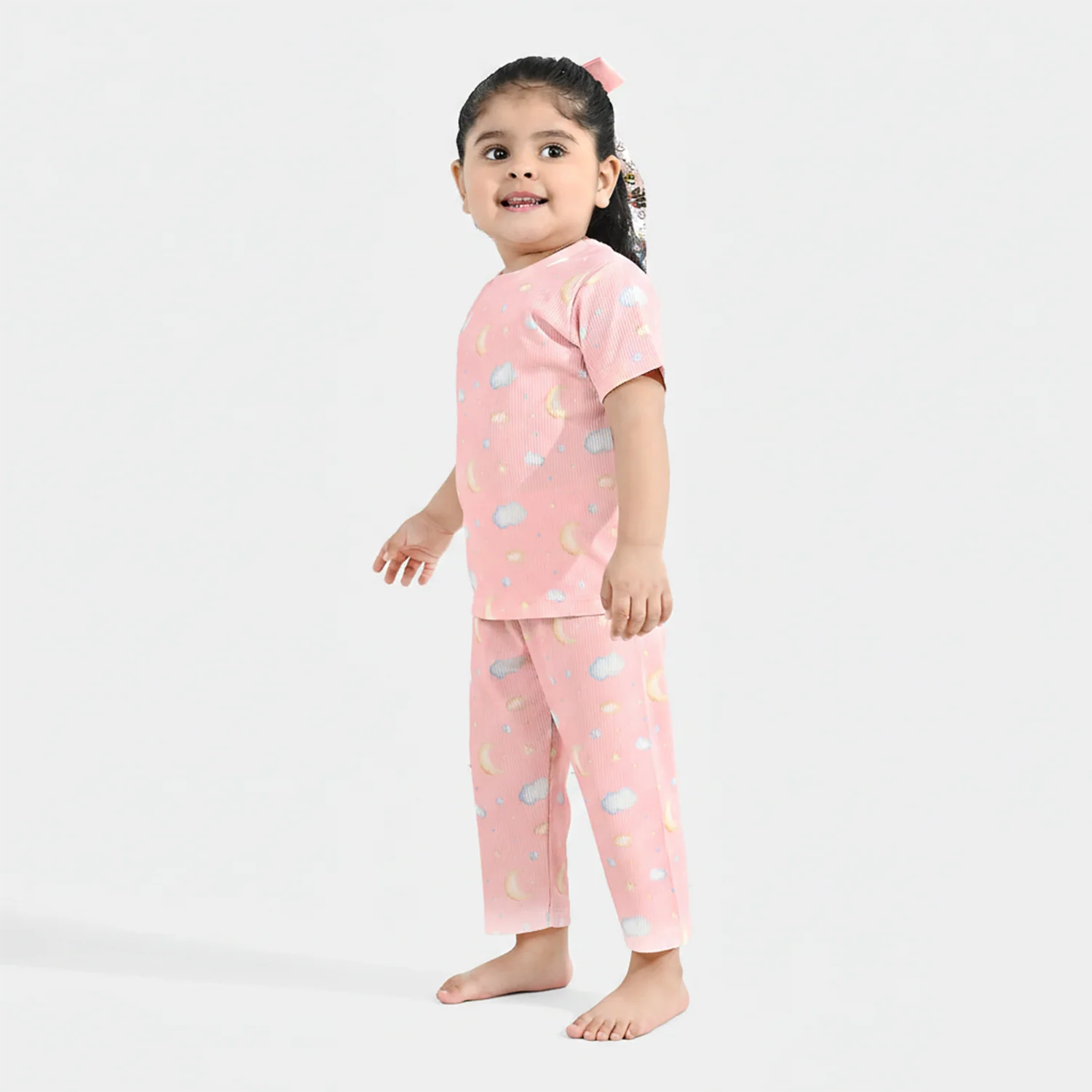 Infant Girls Jersey/Terry Printed Night Suit - Pink - Image 4