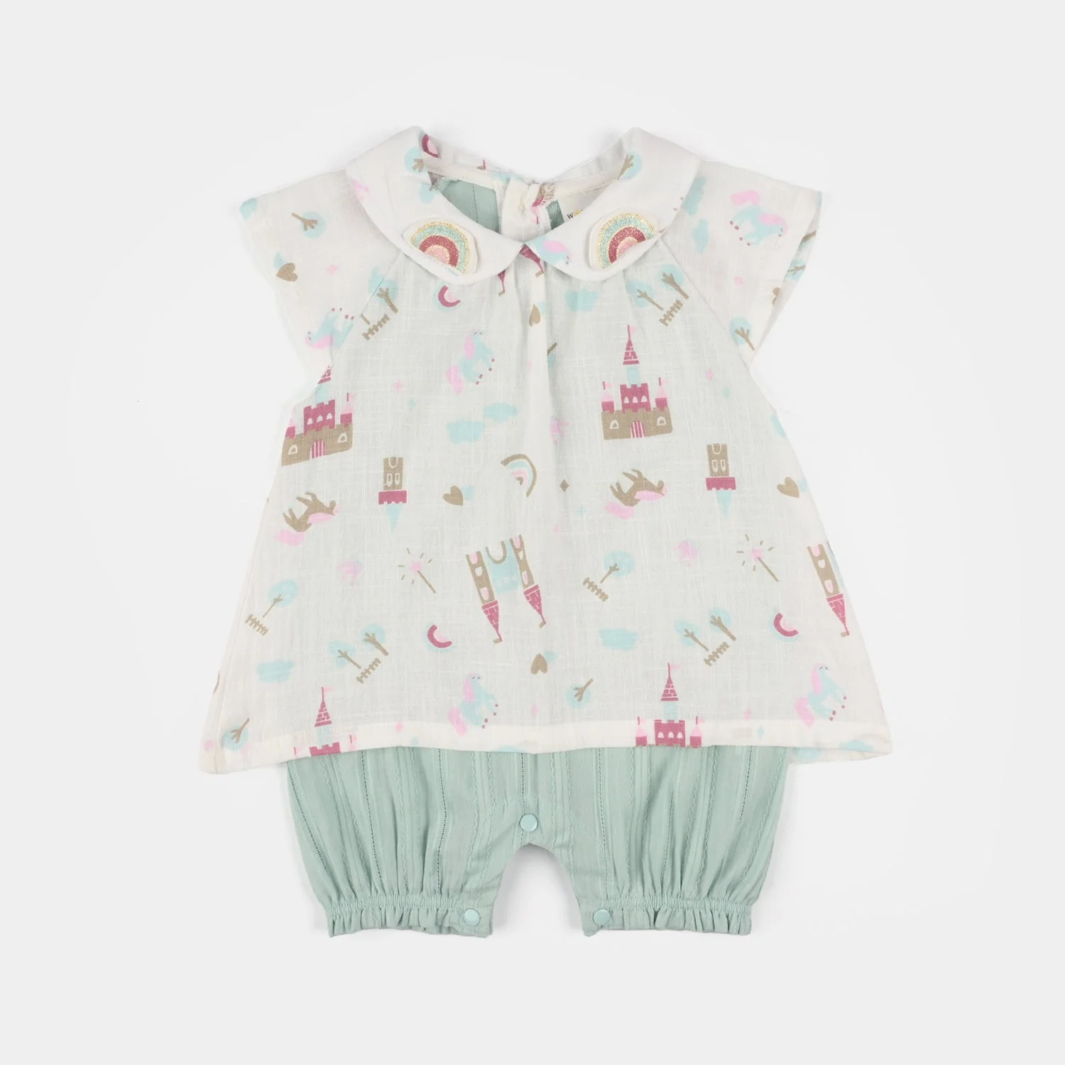 Infant Girls Jersey/Terry Romper - White