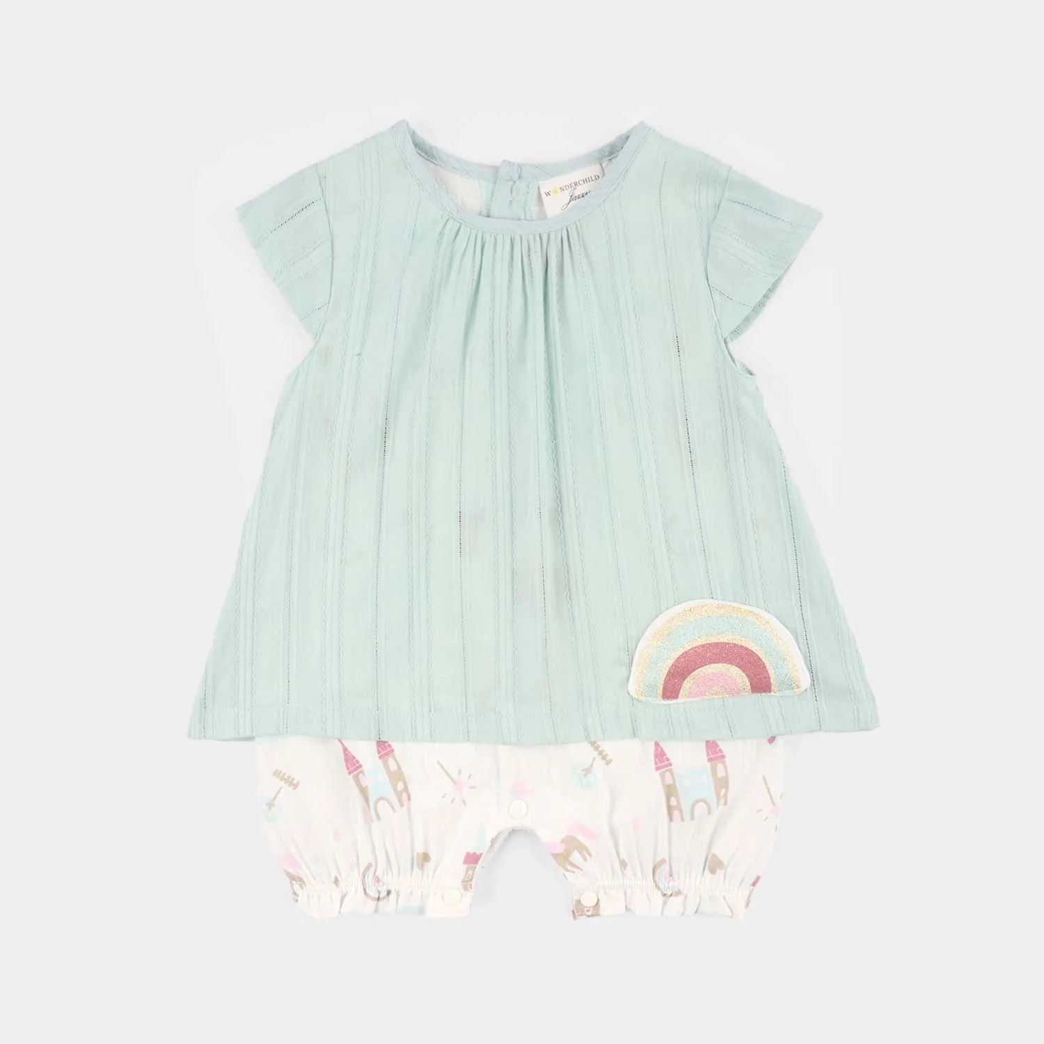 Infant Girls Jersey/Terry Romper - Green