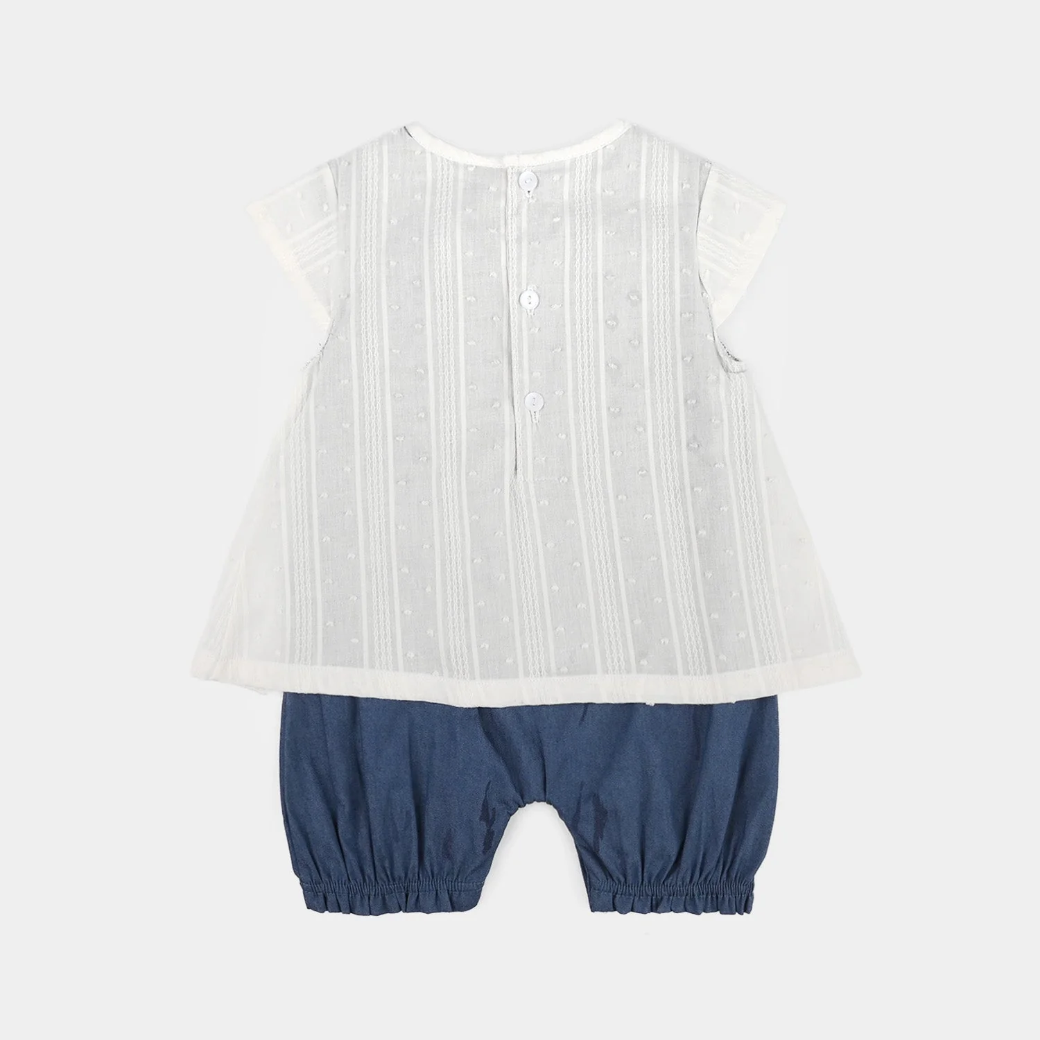 Infant Girls Jersey/Terry Romper - White - Image 4