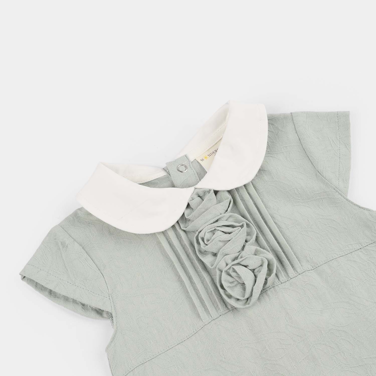 Infant Girls Jersey/Terry Romper - Grey - Image 2