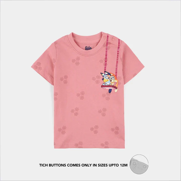 Infant Girls Jersey/Terry T-Shirt (Bluey & Bingo) - Pink