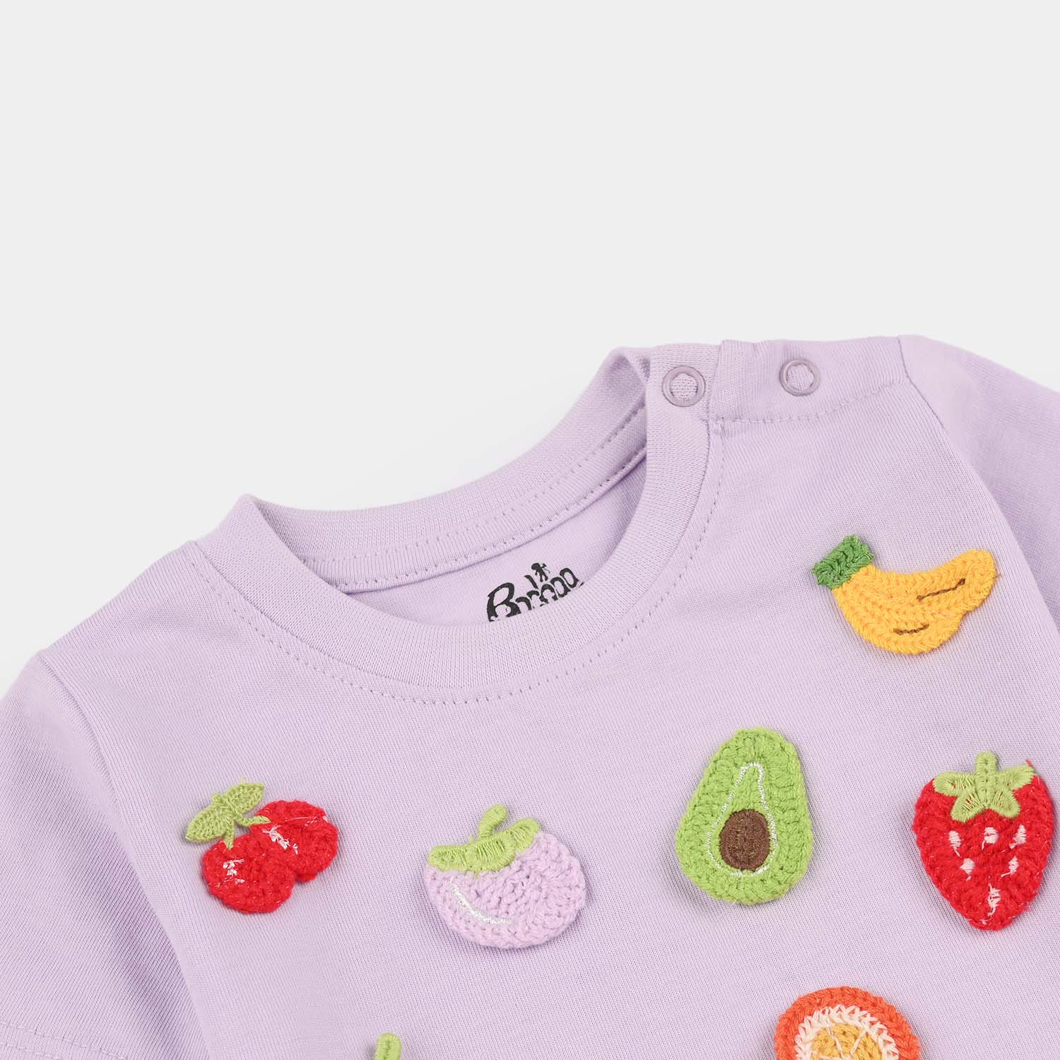 Infant Girls Jersey Terry T-Shirt Half Sleeves (Fruits) - Pastel Lilac - Image 3